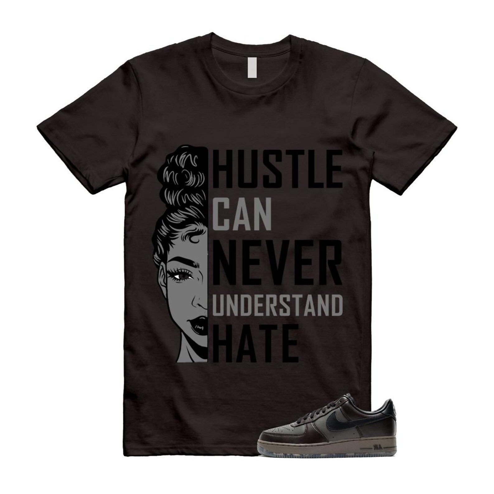 Air Force 1 Paris Black Tea Petra Brown Low T Shirt Match HUSTLE T-Shirt, Sneaker Match Tee
