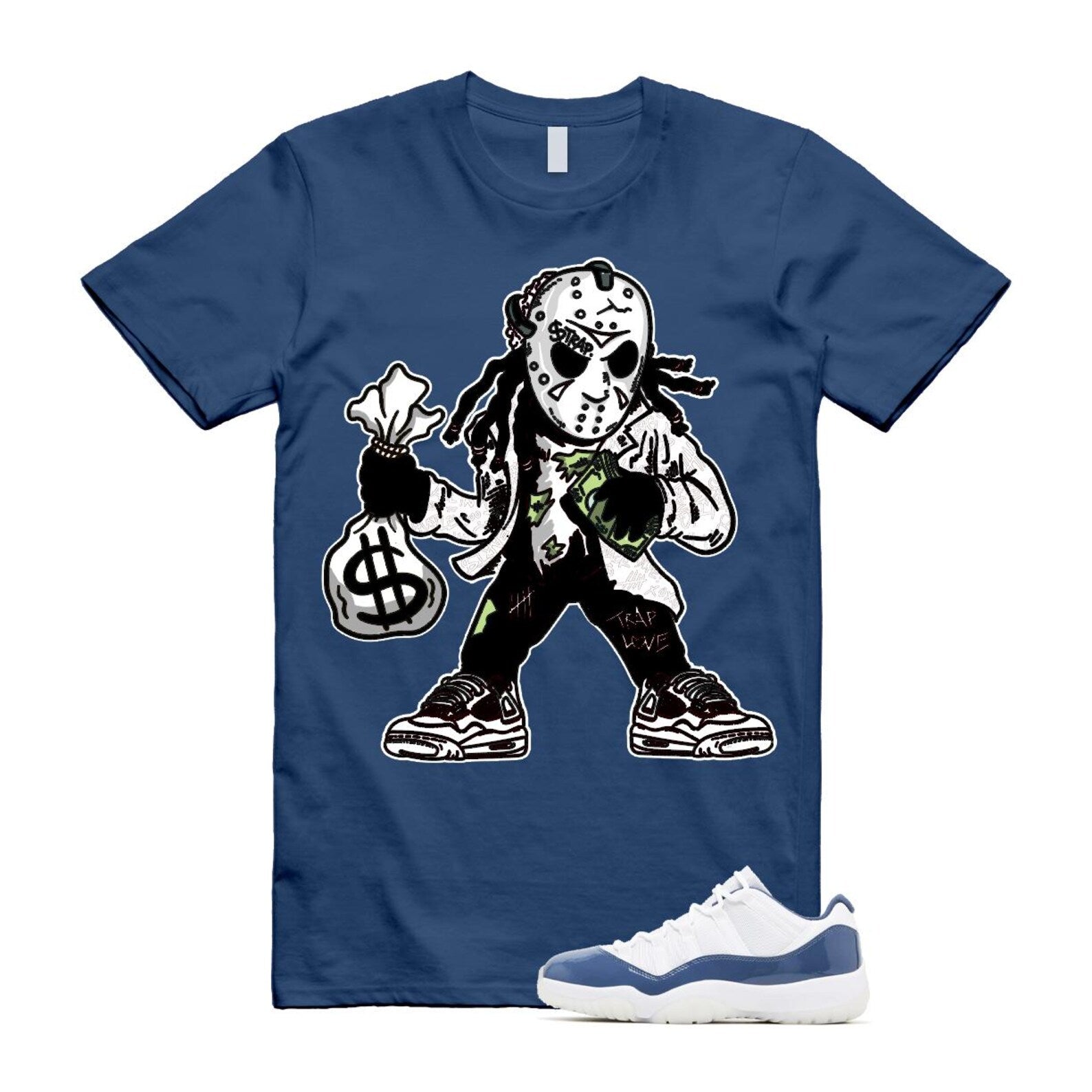 11 Diffused Blue White Midnight Navy Football Grey Retro Low T Shirt Match JASON T-Shirt, Sneaker Match Tee