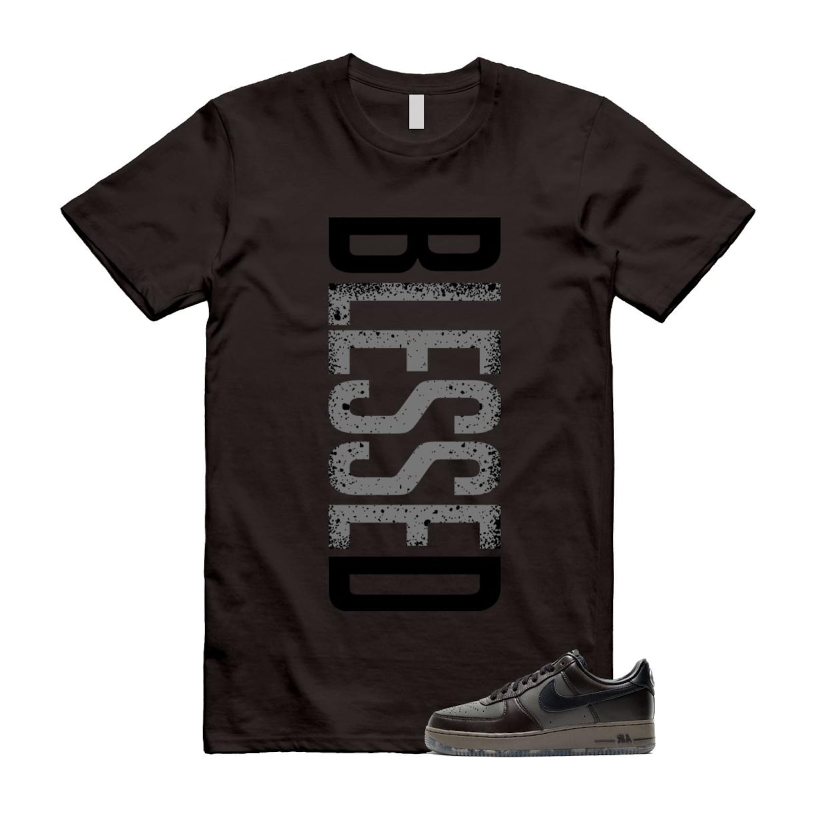 Air Force 1 Paris Black Tea Petra Brown Low T Shirt Match VERTBLS T-Shirt, Sneaker Match Tee