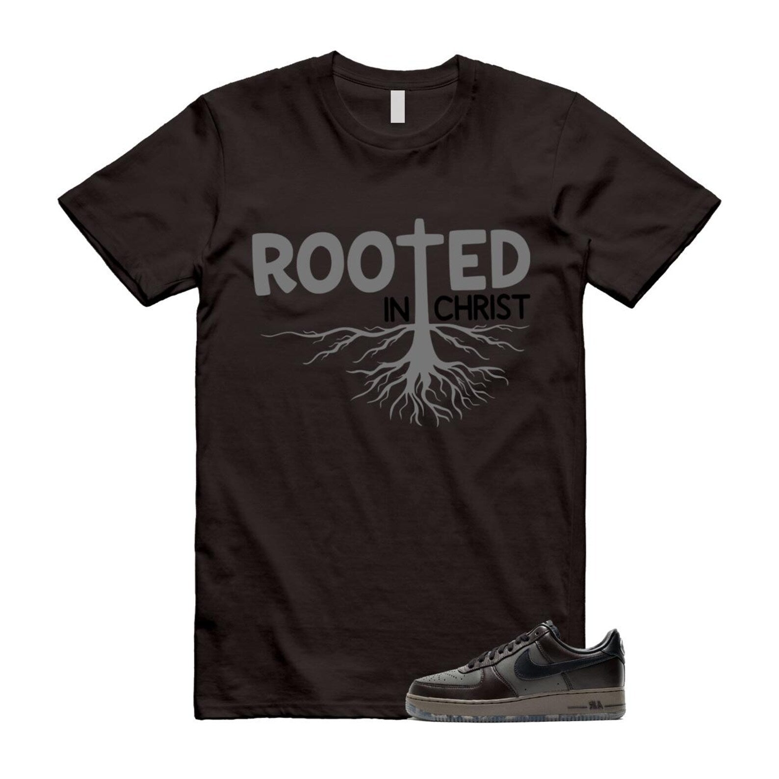 Air Force 1 Paris Black Tea Petra Brown Low T Shirt Match ROOTED T-Shirt, Sneaker Match Tee