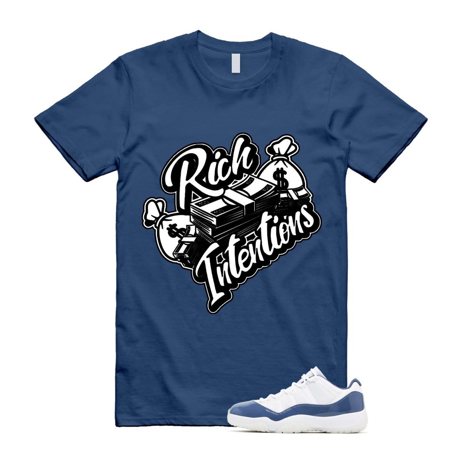 11 Diffused Blue White Midnight Navy Football Grey Retro Low T Shirt Match RICH T-Shirt, Sneaker Match Tee