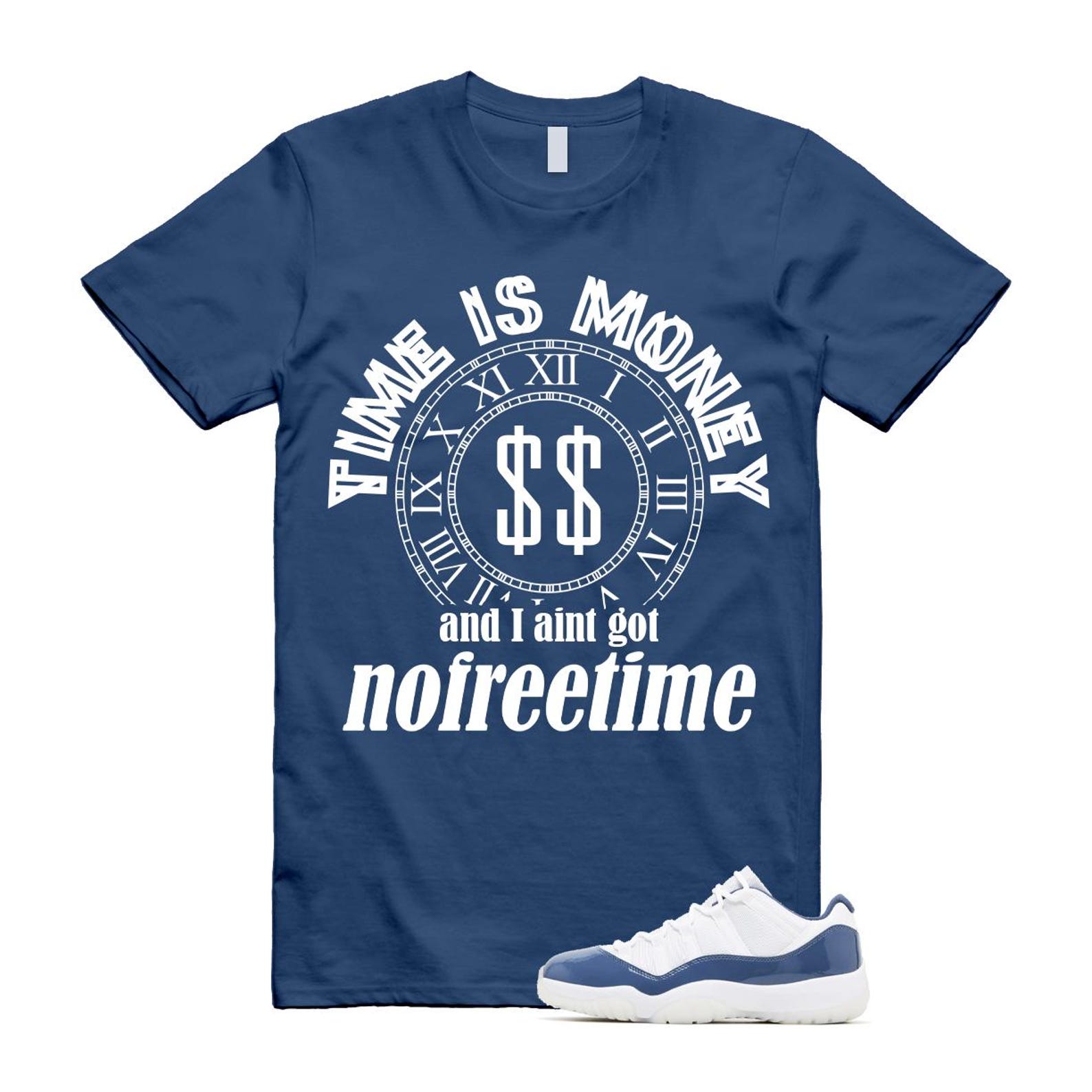11 Diffused Blue White Midnight Navy Football Grey Retro Low T Shirt Match FREE TIME T-Shirt, Sneaker Match Tee