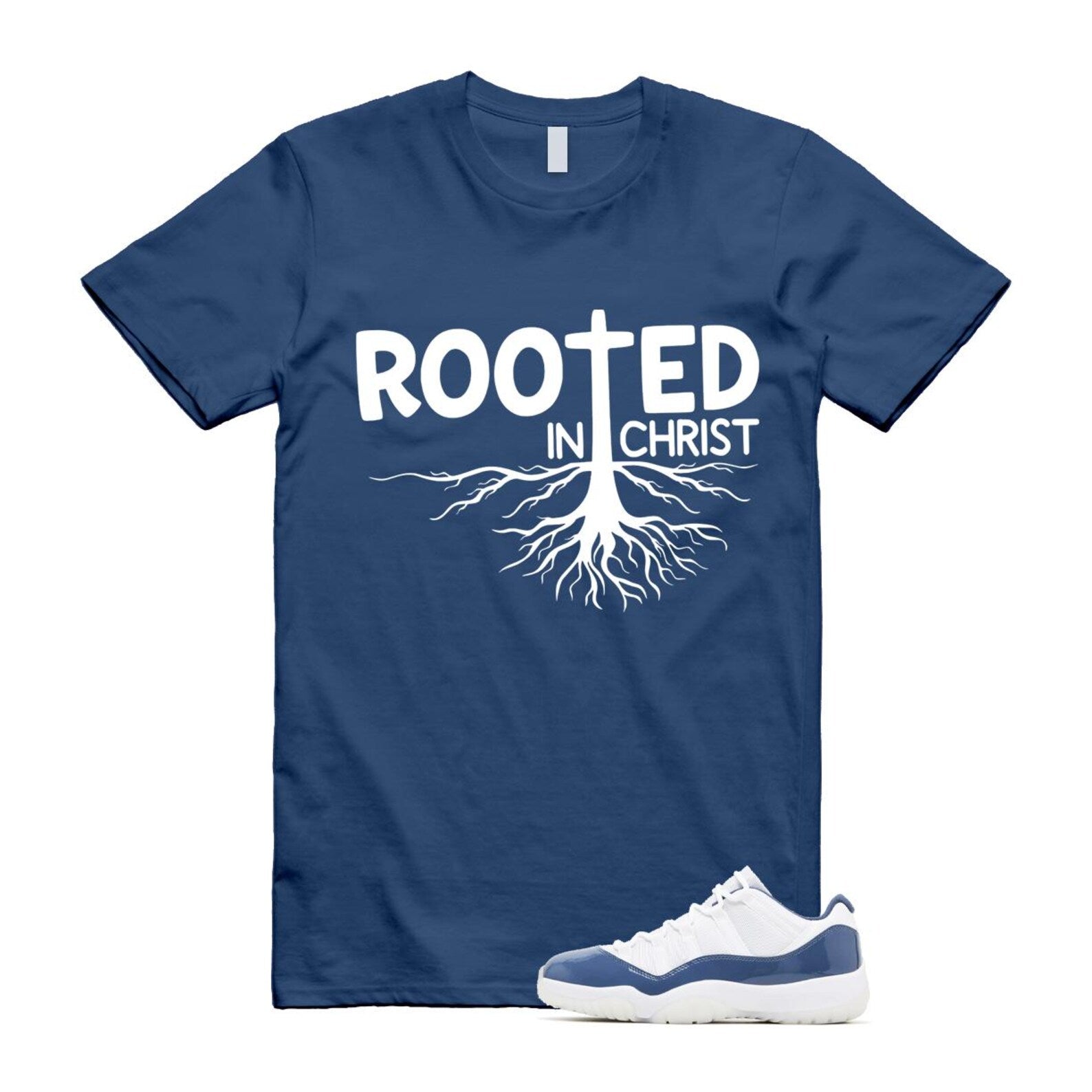 11 Diffused Blue White Midnight Navy Football Grey Retro Low T Shirt Match ROOTED T-Shirt, Sneaker Match Tee