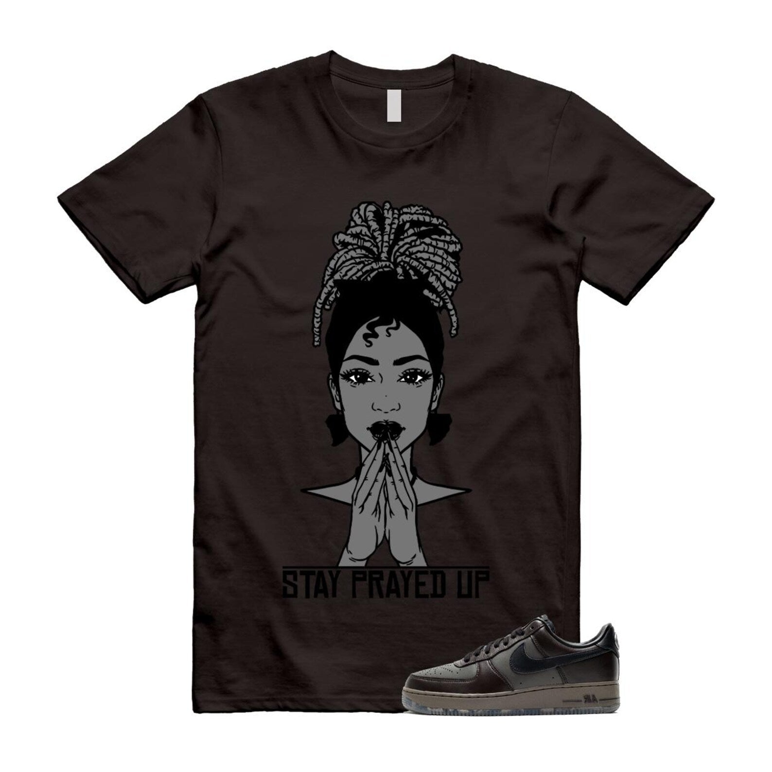 Air Force 1 Paris Black Tea Petra Brown Low T Shirt Match PRAY T-Shirt, Sneaker Match Tee