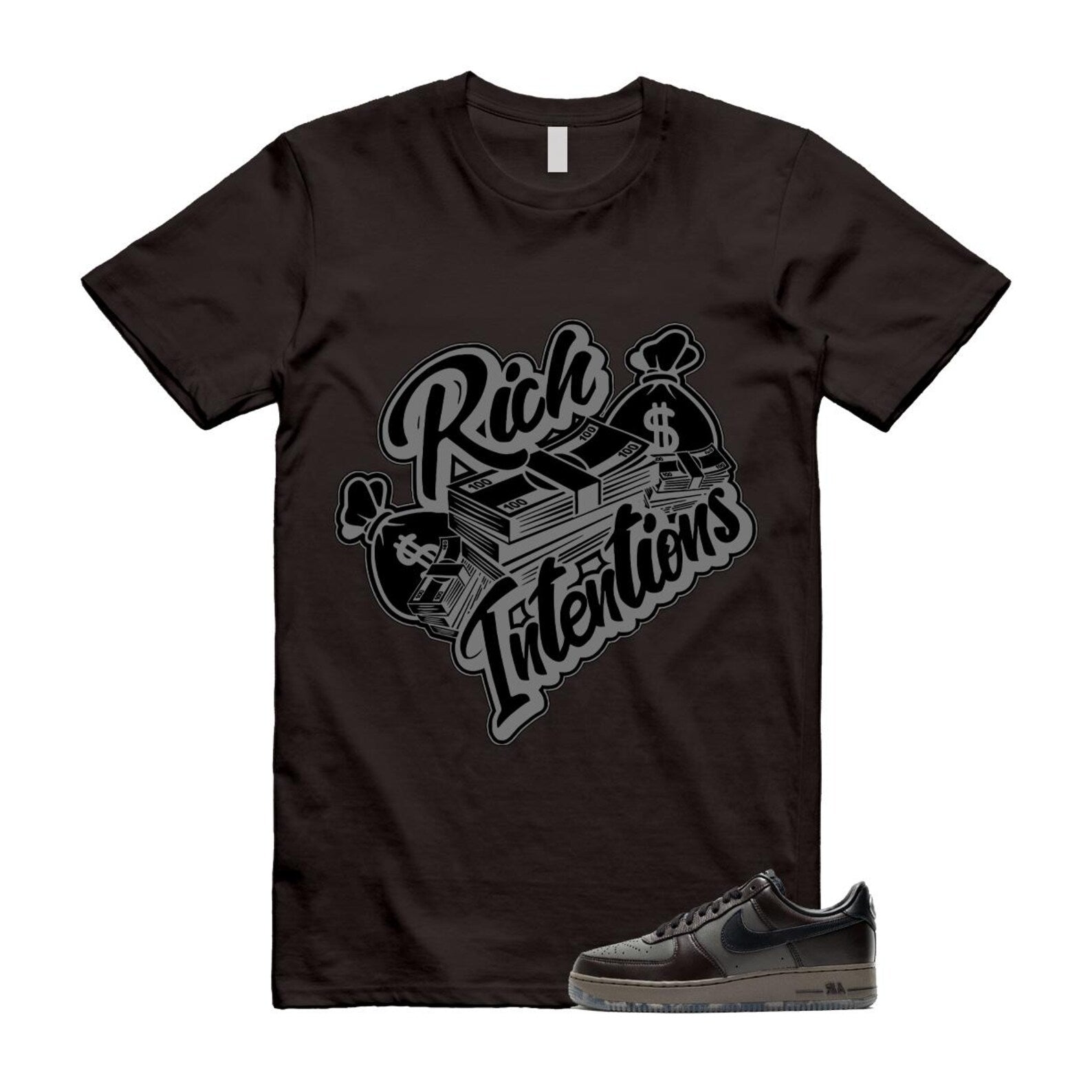 Air Force 1 Paris Black Tea Petra Brown Low T Shirt Match RICH T-Shirt, Sneaker Match Tee