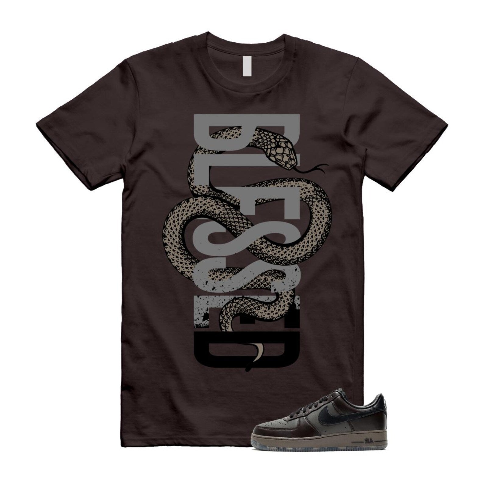 Air Force 1 Paris Black Tea Petra Brown Low T Shirt Match SNAKEBLS T-Shirt, Sneaker Match Tee