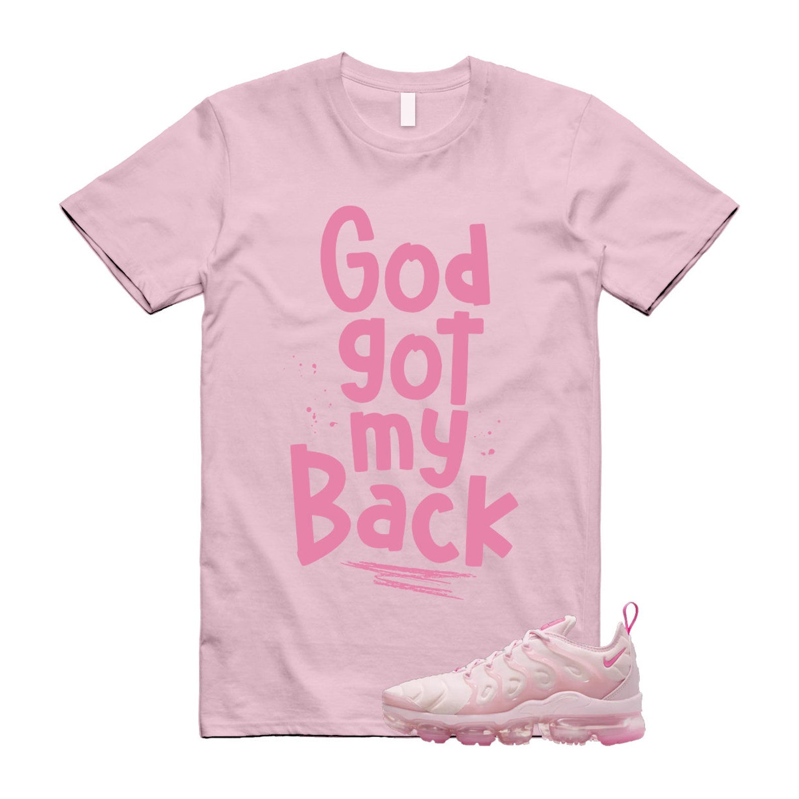 VaporMax Pink Foam Playful Air Plus T Shirt Match GOD T-Shirt, Sneaker Match Tee