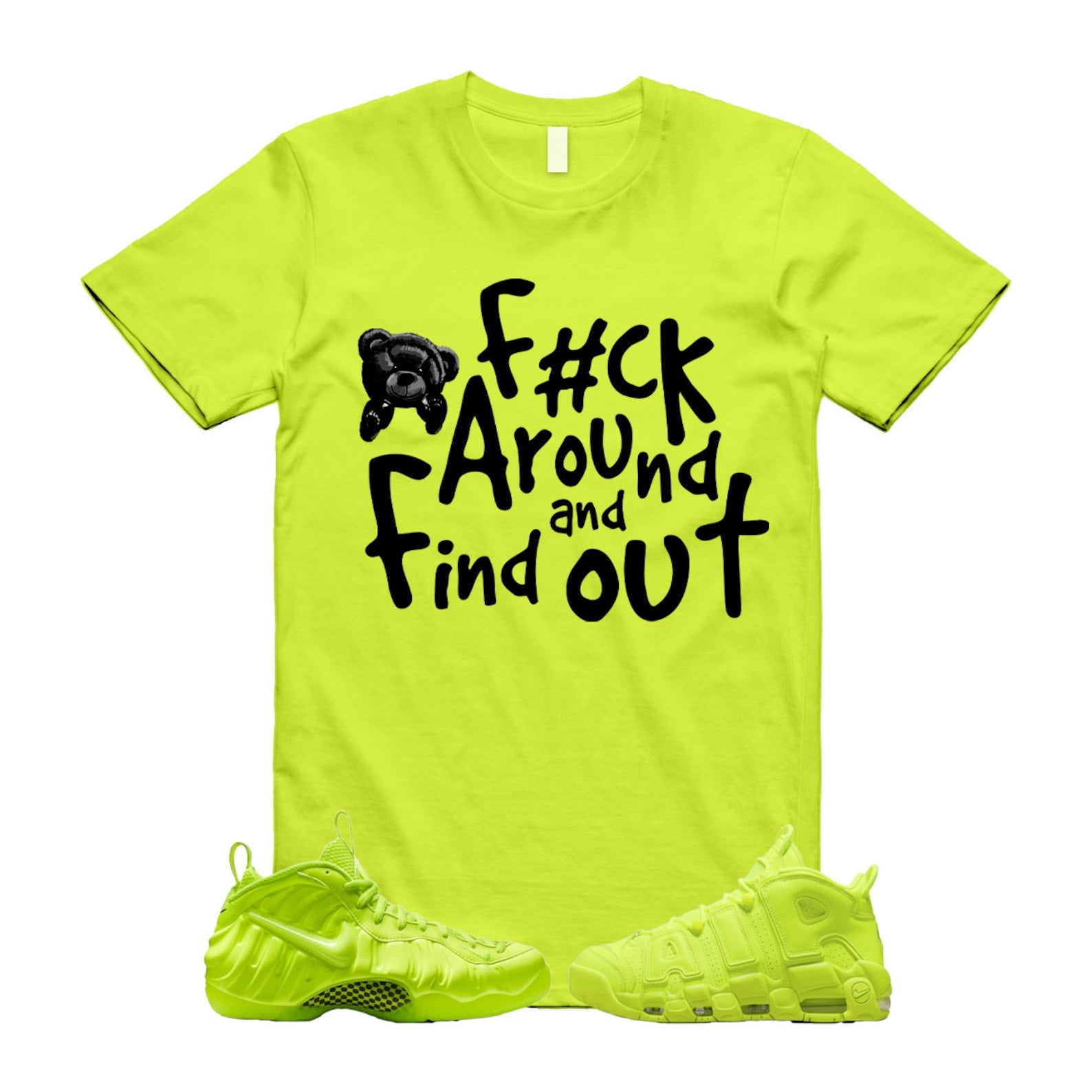 Volt Uptempo Air More 96 Neon Yellow Foamposite Vapormax Plus Tennis Balls T Shirt Match FCK T-Shirt, Sneaker Match Tee