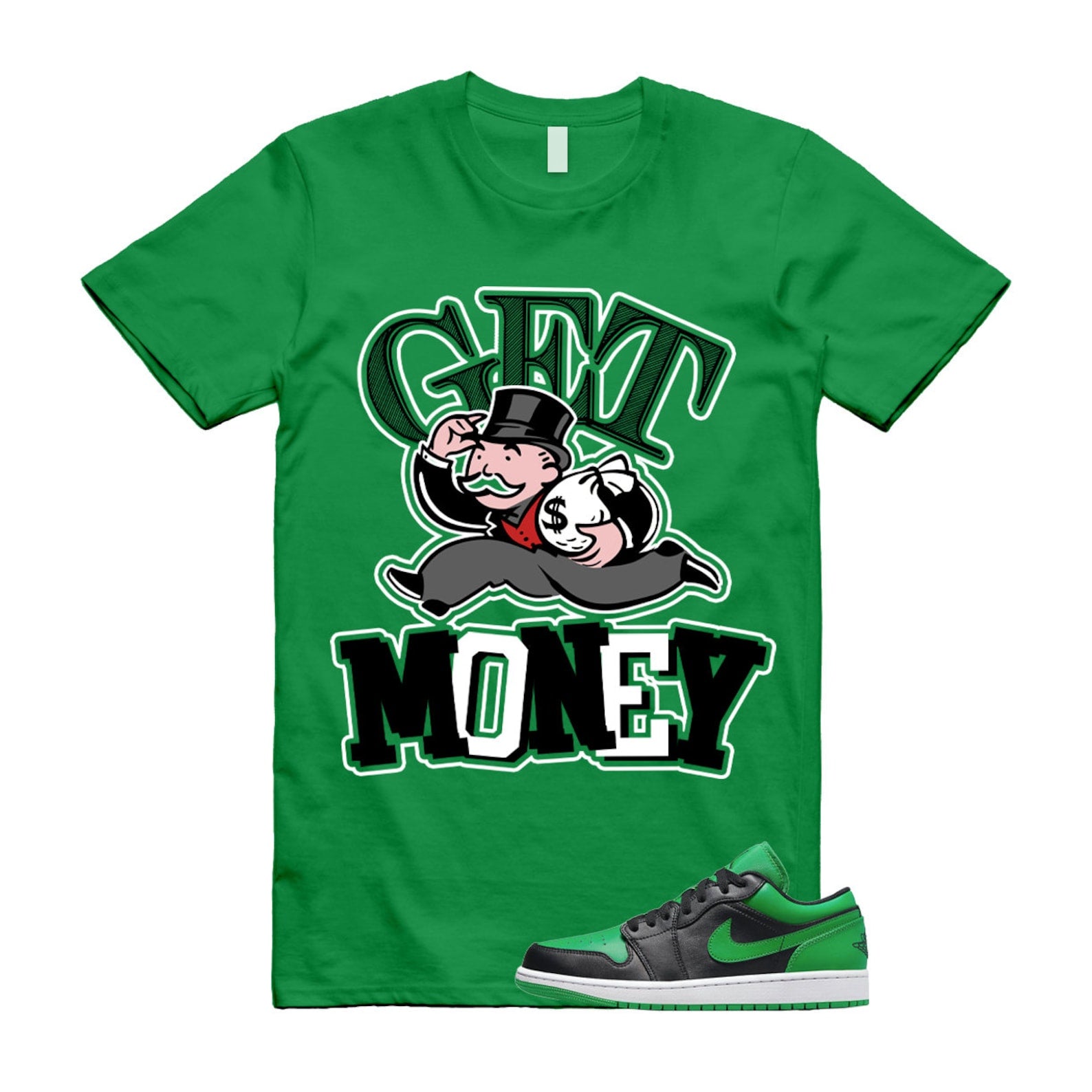 GM T Shirt to match Air J 1 Low Lucky Green Black White T-Shirt, Sneaker Match Tee
