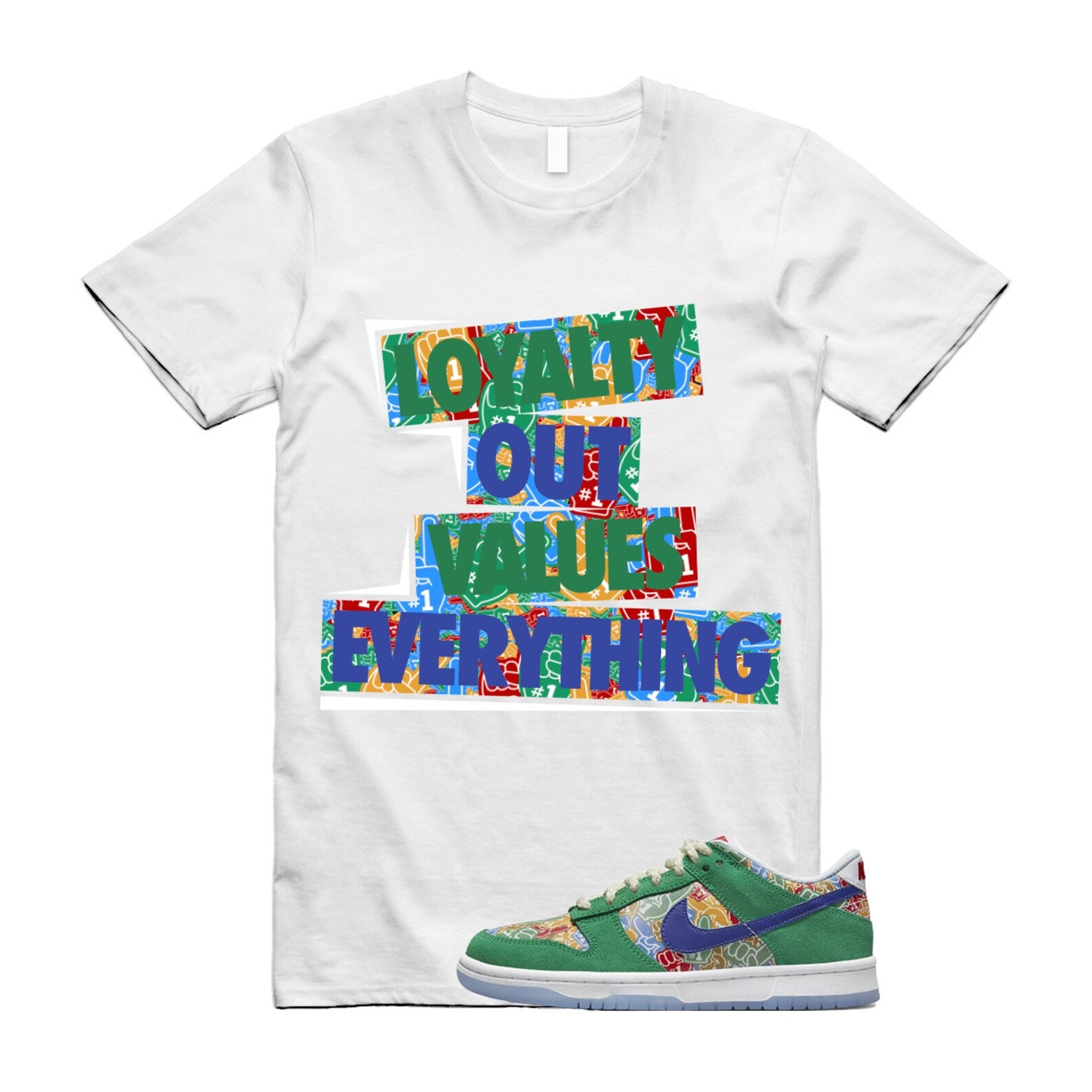 LOVE T Shirt to match N Dunk Low Foam Finger Big Kids Stadium Green White University Red Old Royal T-Shirt, Sneaker Match Tee
