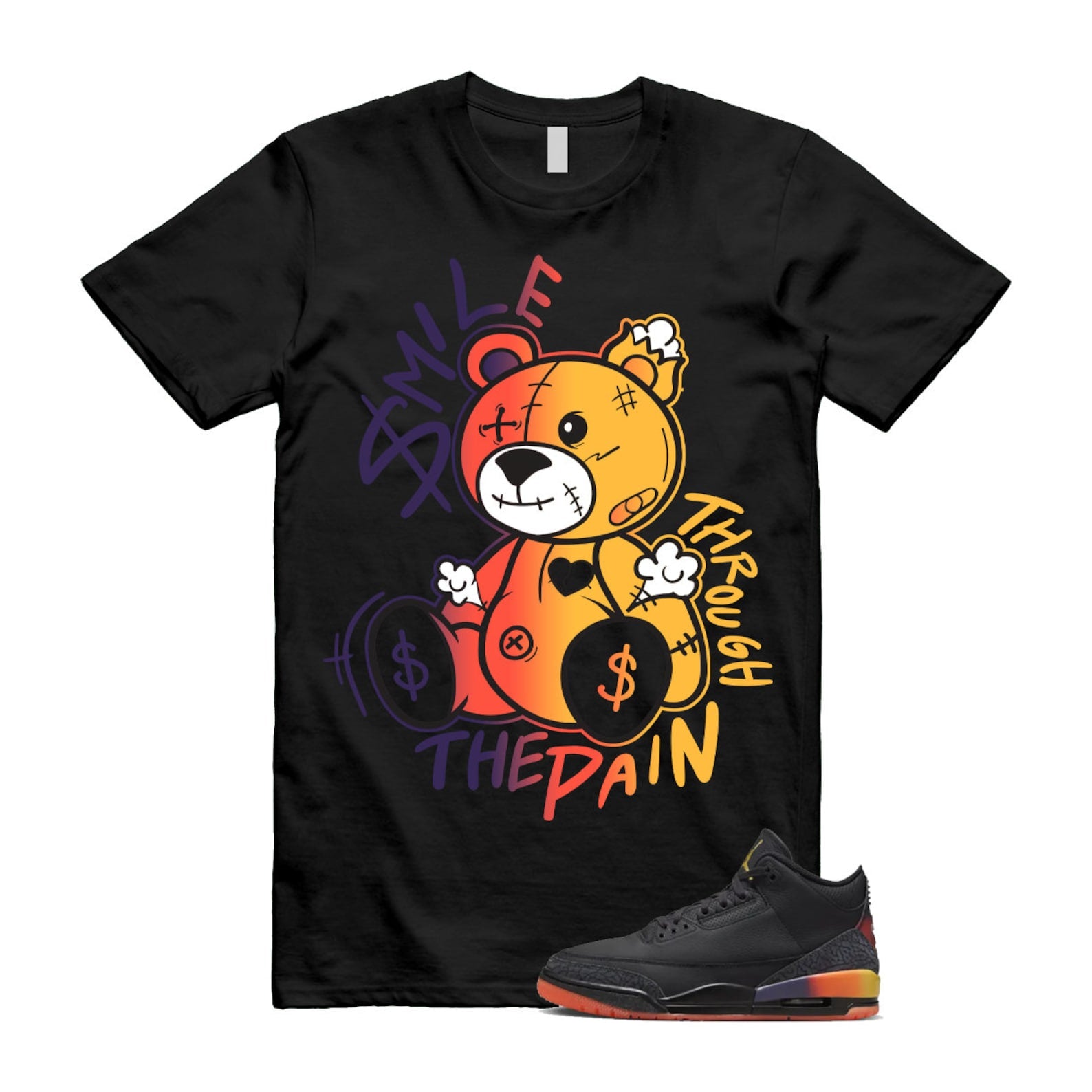 3 J Balvin Rio Black Solar Flare Total Crimson Abyss T Shirt Match Smile Through The Pain T-Shirt, Sneaker Match Tee