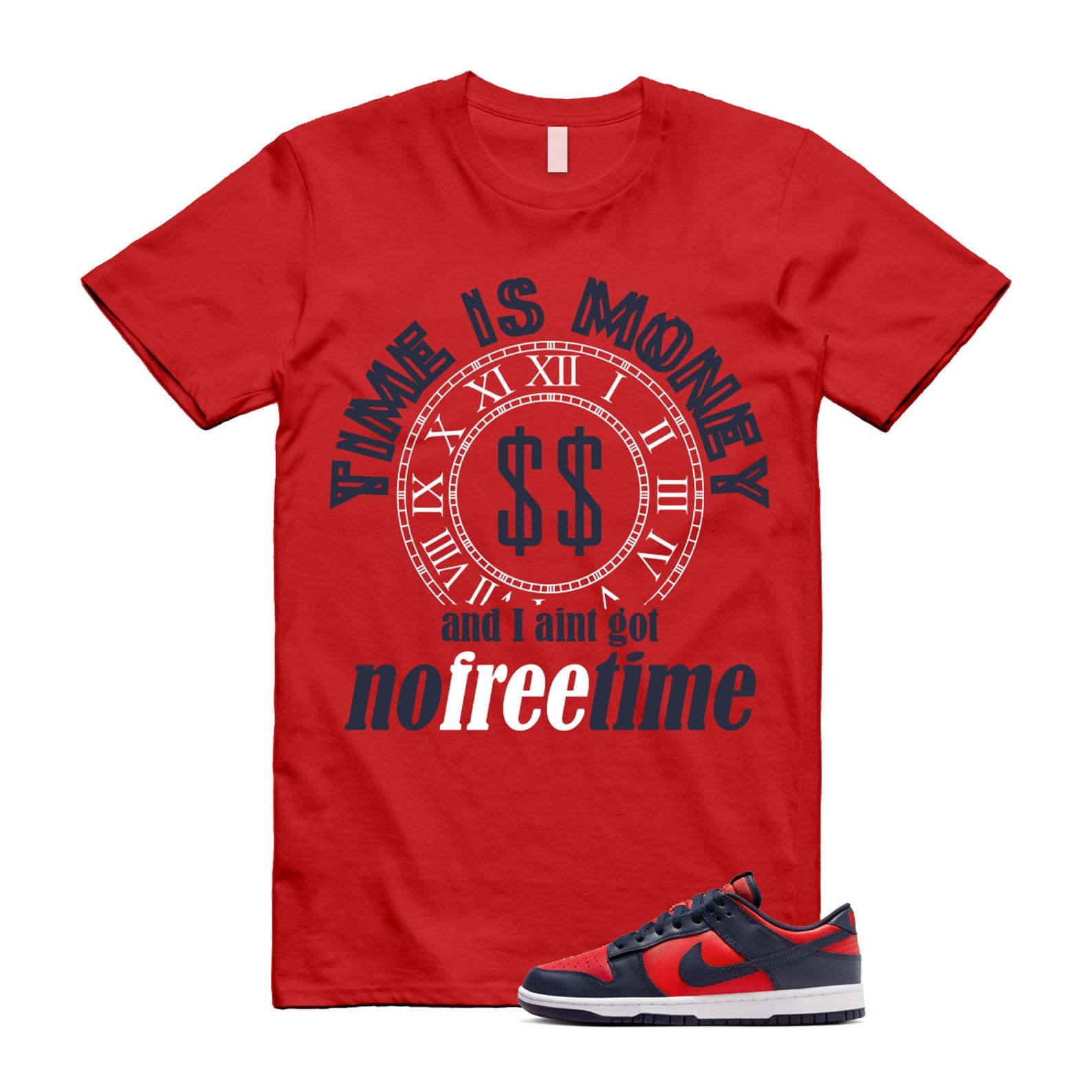 Dunk University Red Obsidian White Low Retro COJP T Shirt Match FREE TIME T-Shirt, Sneaker Match Tee