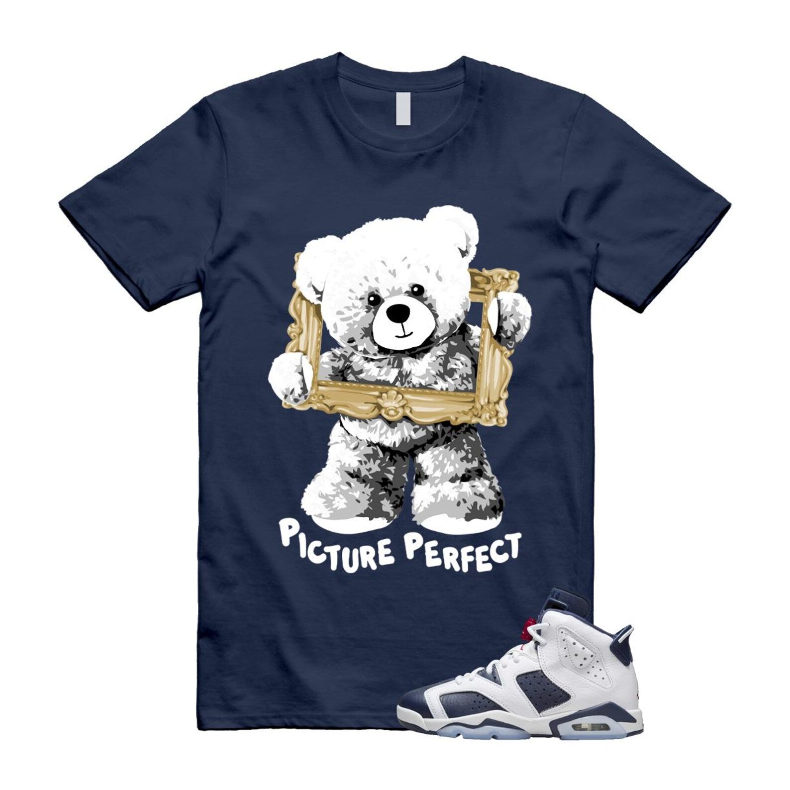 6 Olympic Midnight Navy White Varsity Red Retro T Shirt Match PIC T-Shirt, Sneaker Match Tee