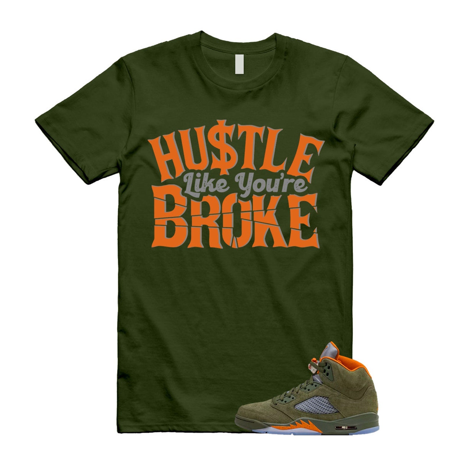 5 Olive Army Solar Orange Black Retro T Shirt Match BROKE T-Shirt, Sneaker Match Tee