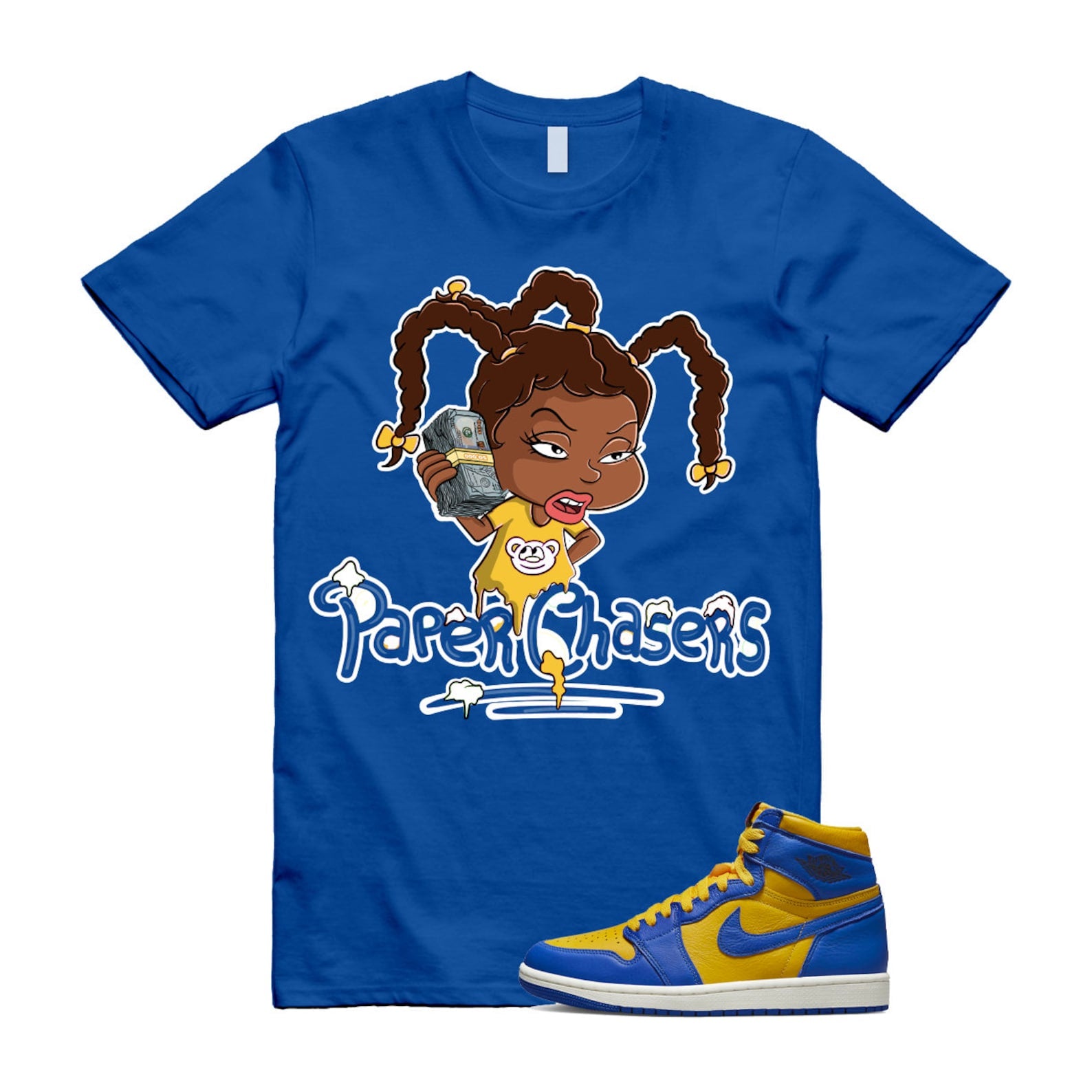 Reverse Laney 1 Game Royal Blue Air High OG WMNS Varsity Maize Sail Black Fire Red T Shirt Match PC T-Shirt, Sneaker Match Tee