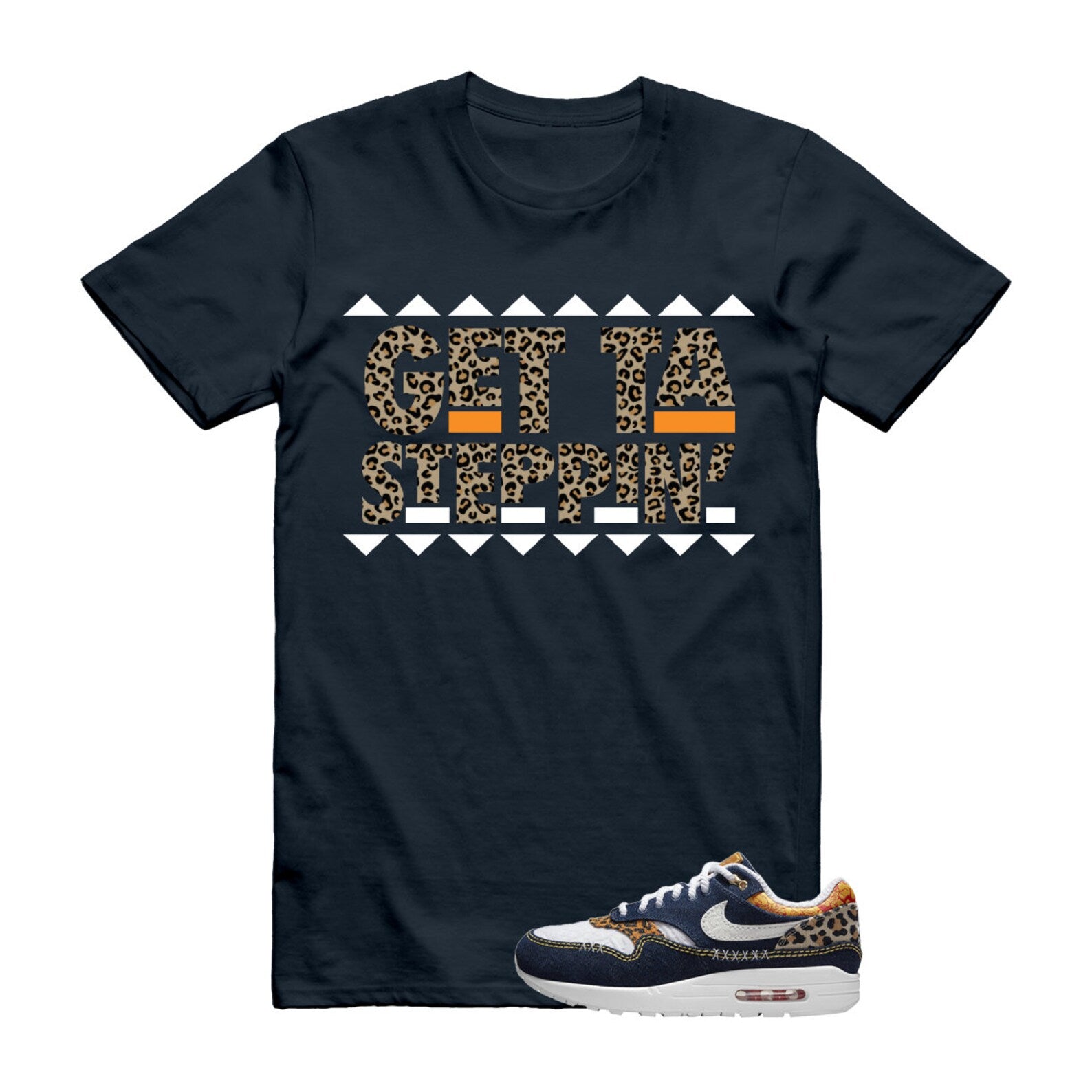 GET T Shirt to match N Air Max 1 Premium Denim Leopard Medium Blue White University Metallic Gold Picante Red Desert Ochre T-Shirt, Sneaker Match Tee