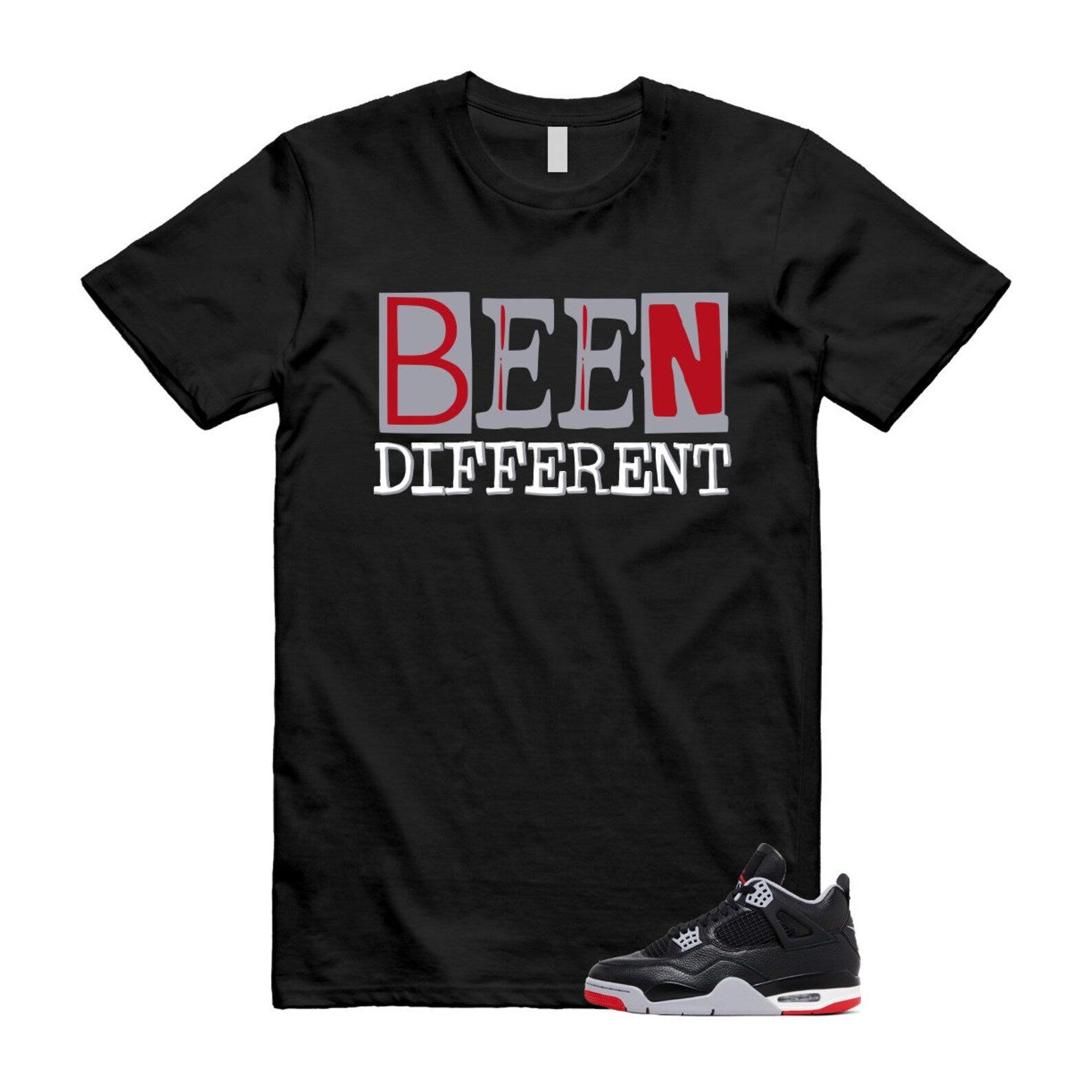 4 Bred Reimagined Black Cement Grey Varsity Red Summit White Retro T Shirt Match BEEN T-Shirt, Sneaker Match Tee