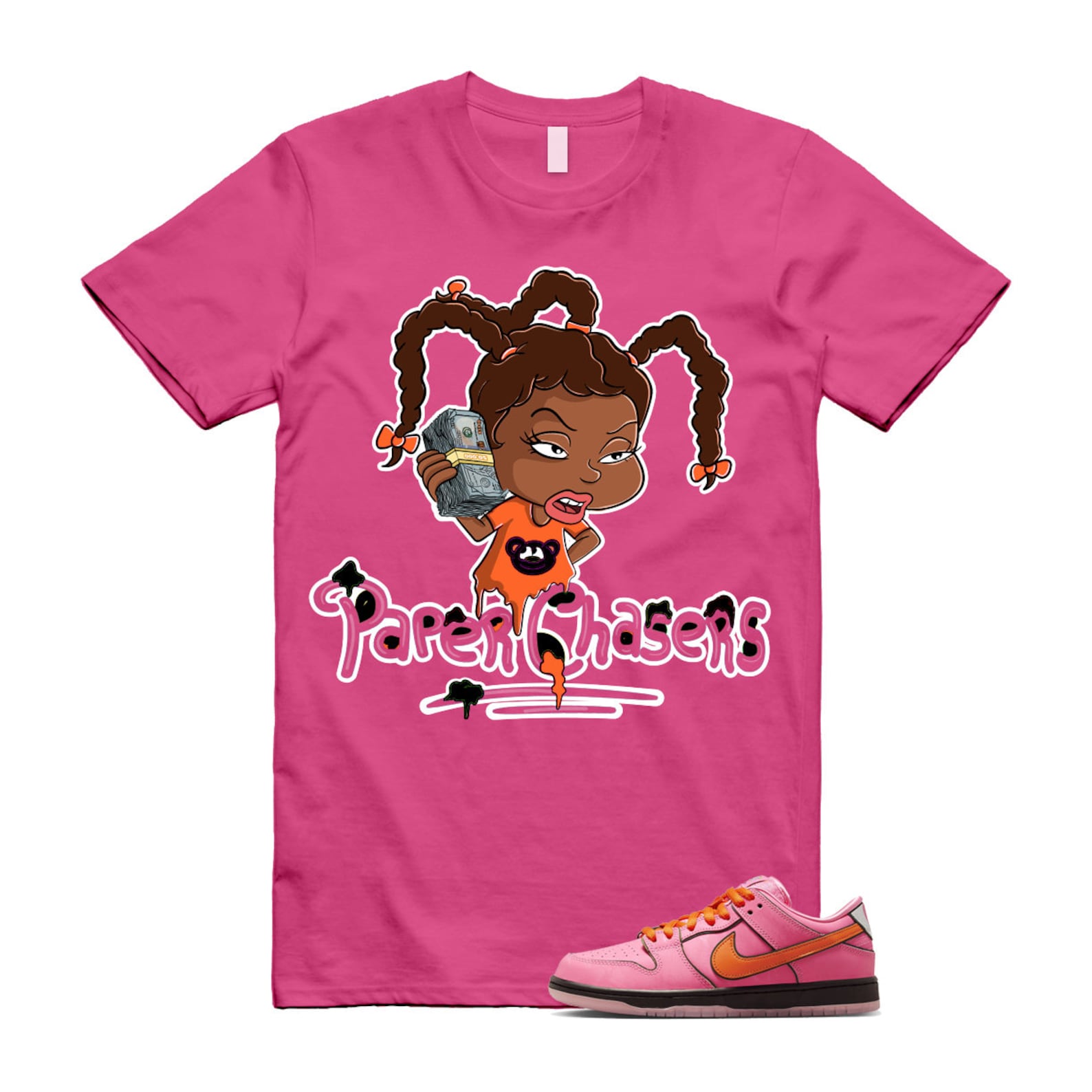 Dunk Blossom The Power Girls Lotus Pink Digital Medium Soft Black T Shirt Match PC T-Shirt, Sneaker Match Tee