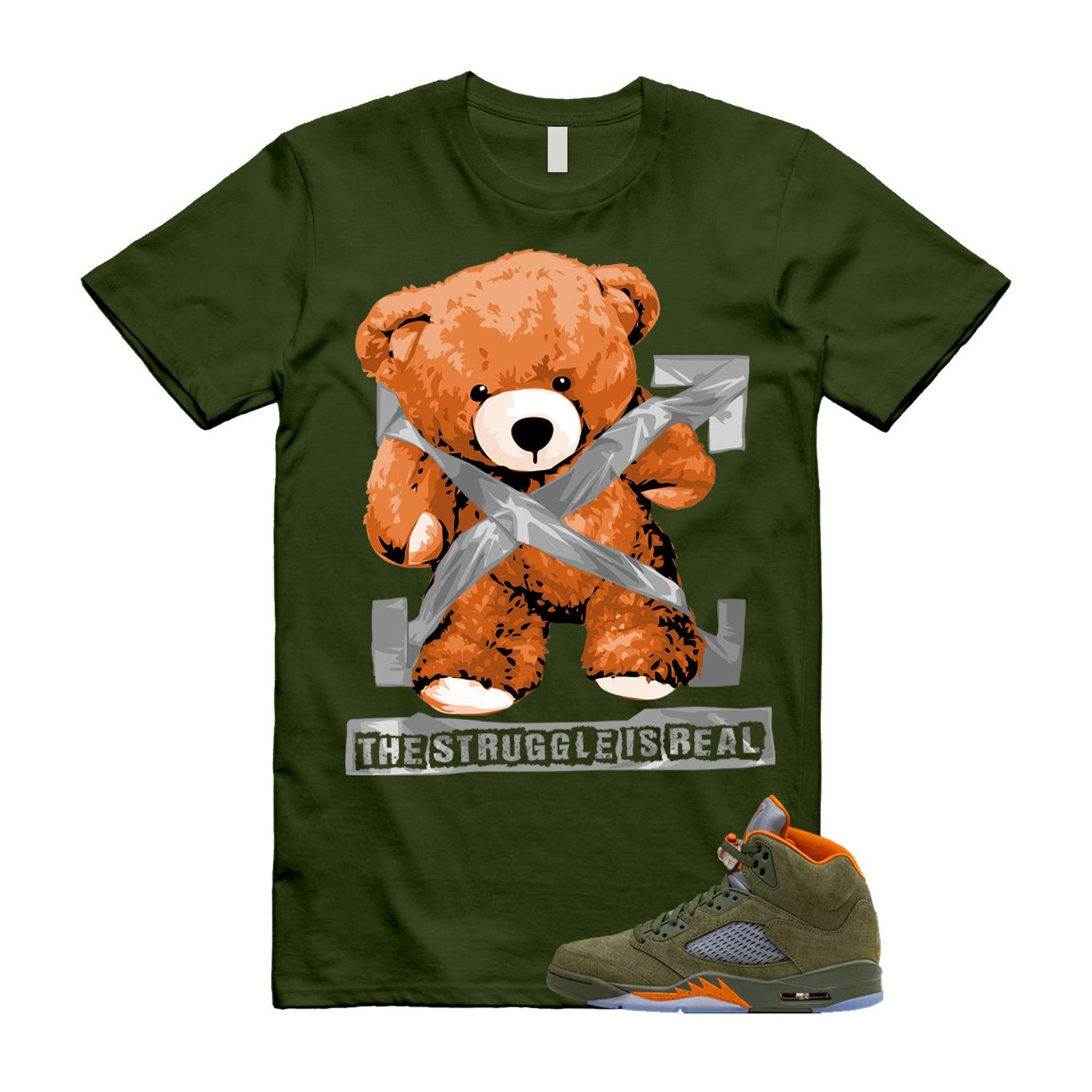 5 Olive Army Solar Orange Black Retro T Shirt Match STRUG T-Shirt, Sneaker Match Tee