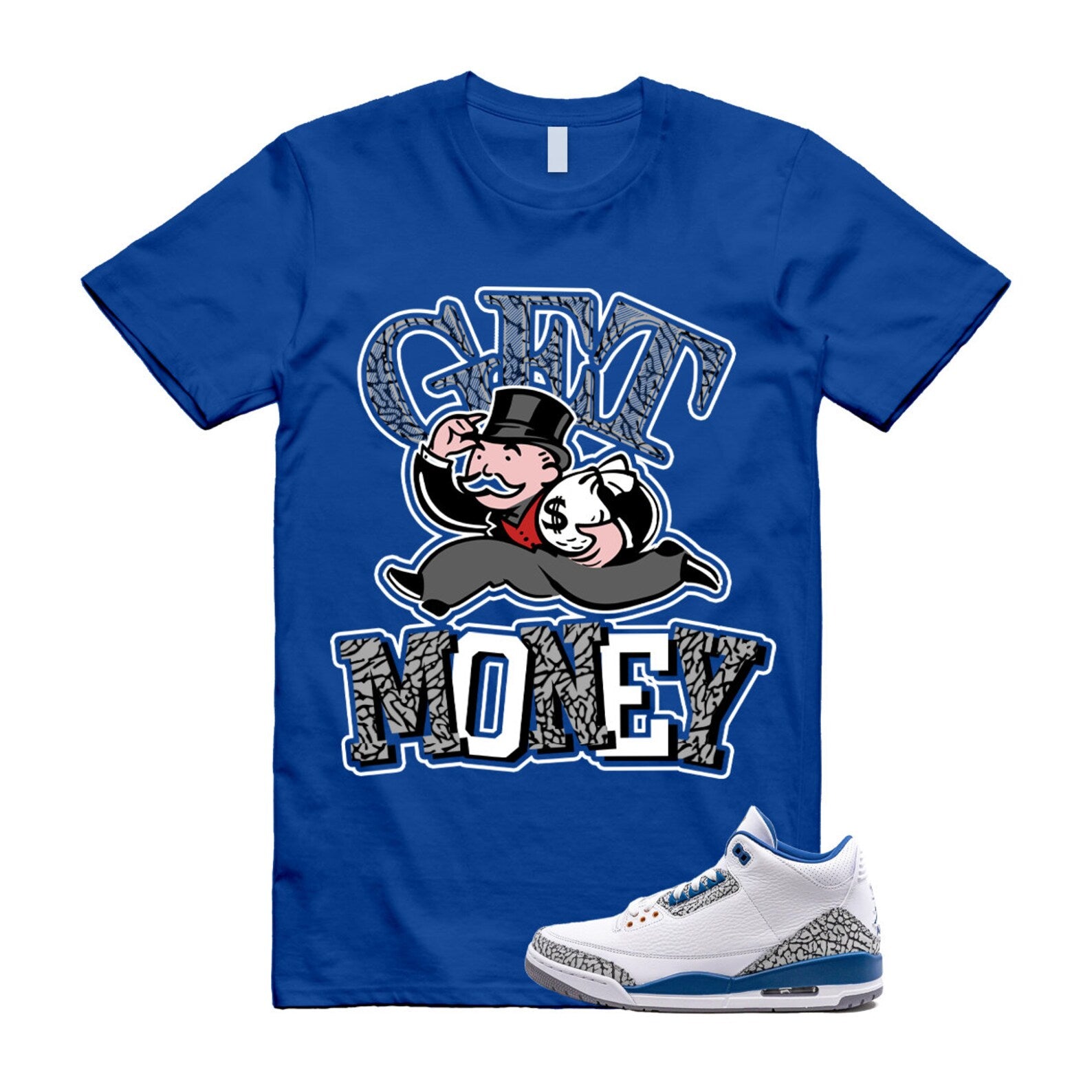 GM T Shirt to match Air J 3 Wizards White Metallic Copper True Blue Cement Grey T-Shirt, Sneaker Match Tee