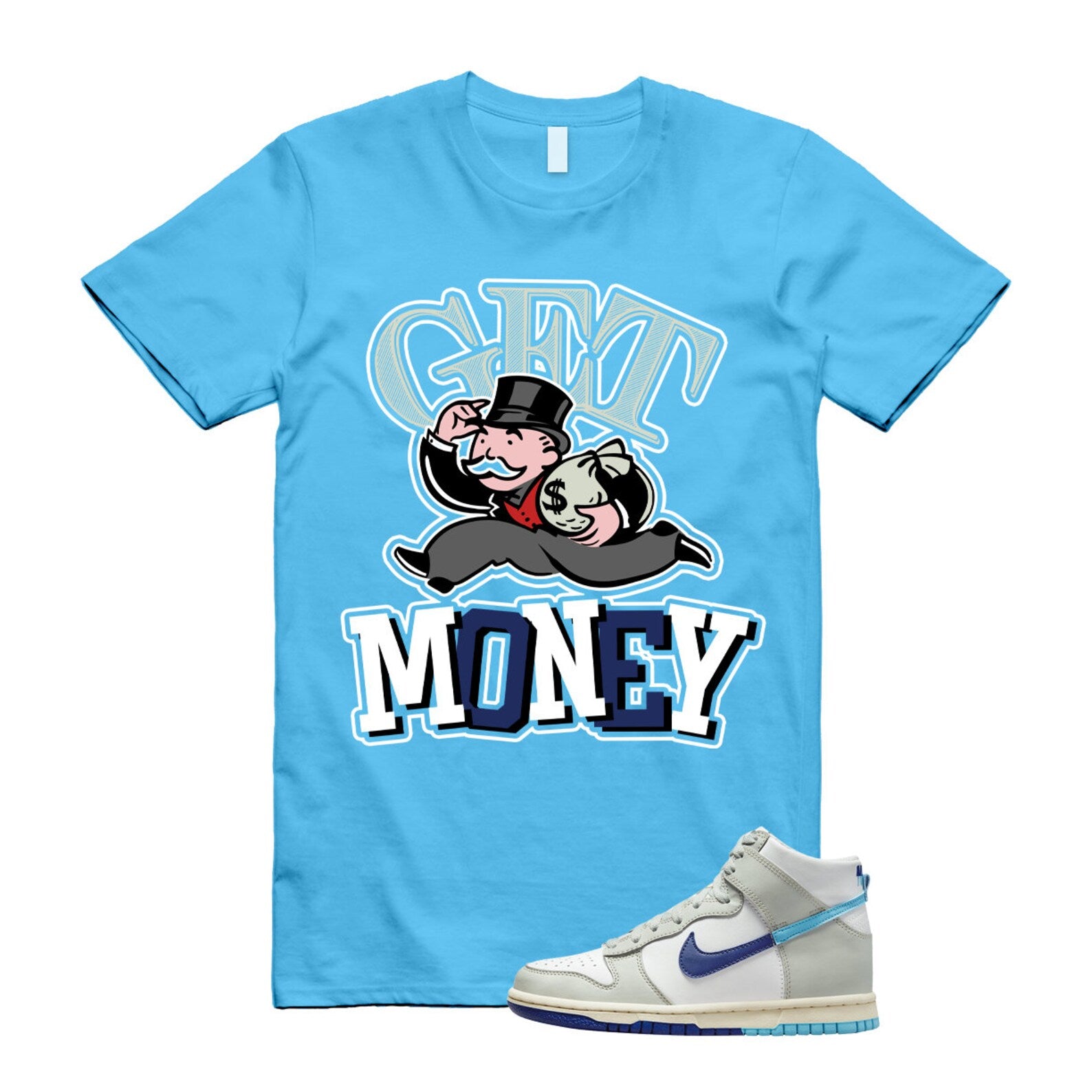 GM T Shirt to match N Dunk High GS Split Baltic Blue Summit White Deep Royal Light Silver T-Shirt, Sneaker Match Tee