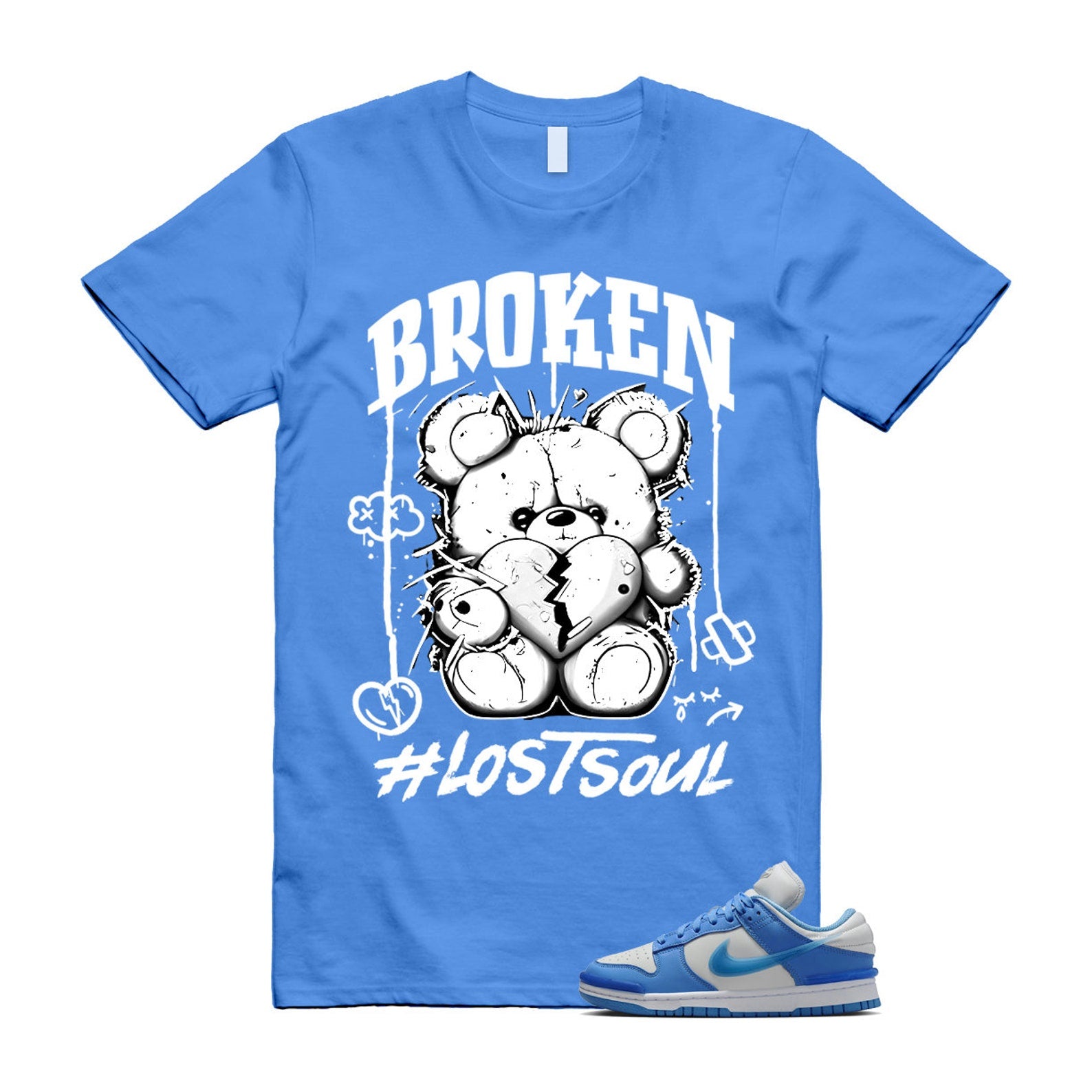 Dunk Twist University Blue UNC Photon Dust White Low T Shirt Match BRLS T-Shirt, Sneaker Match Tee
