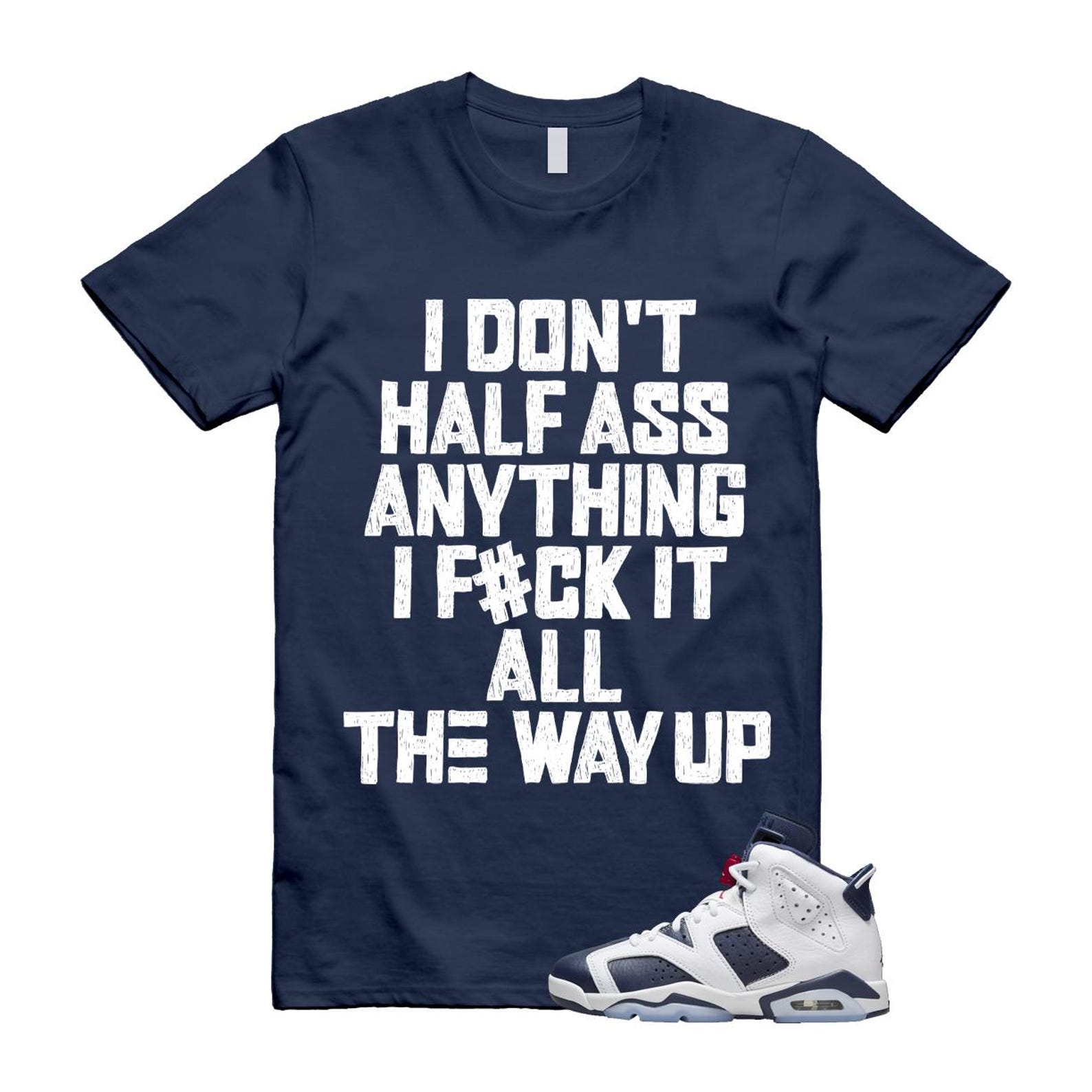 6 Olympic Midnight Navy White Varsity Red Retro T Shirt Match HALF T-Shirt, Sneaker Match Tee