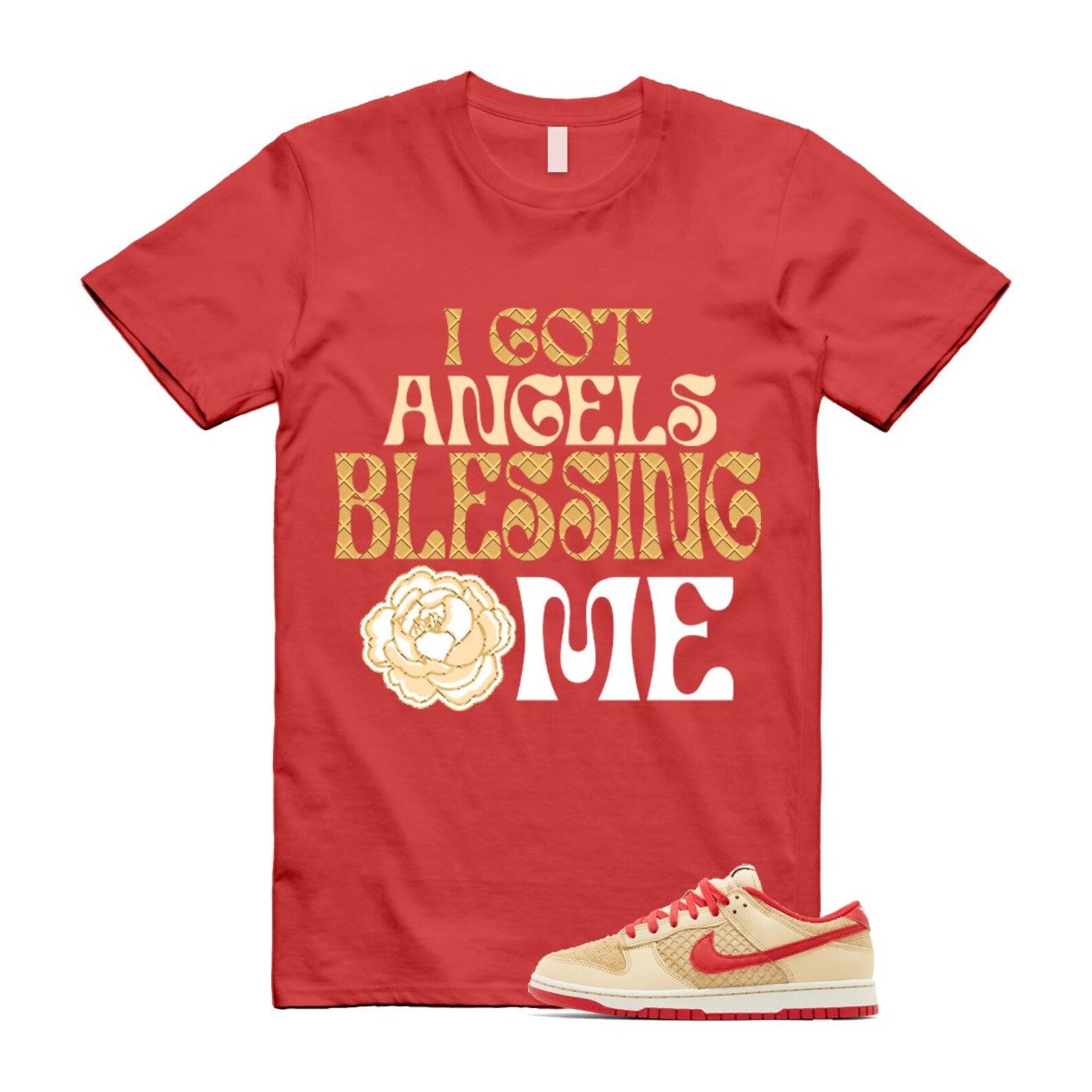 Dunk Strawberry Waffle Pale Vanilla University Red Sail Wheat Low Retro SE T Shirt Match ANGELS T-Shirt, Sneaker Match Tee