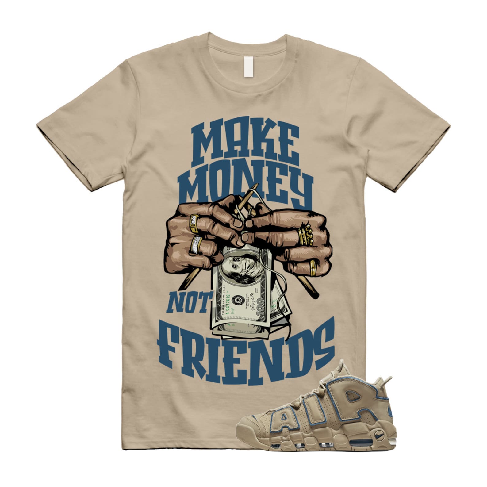 Uptempo 96 Limestone Valerian Blue Air More T Shirt Match MM T-Shirt, Sneaker Match Tee