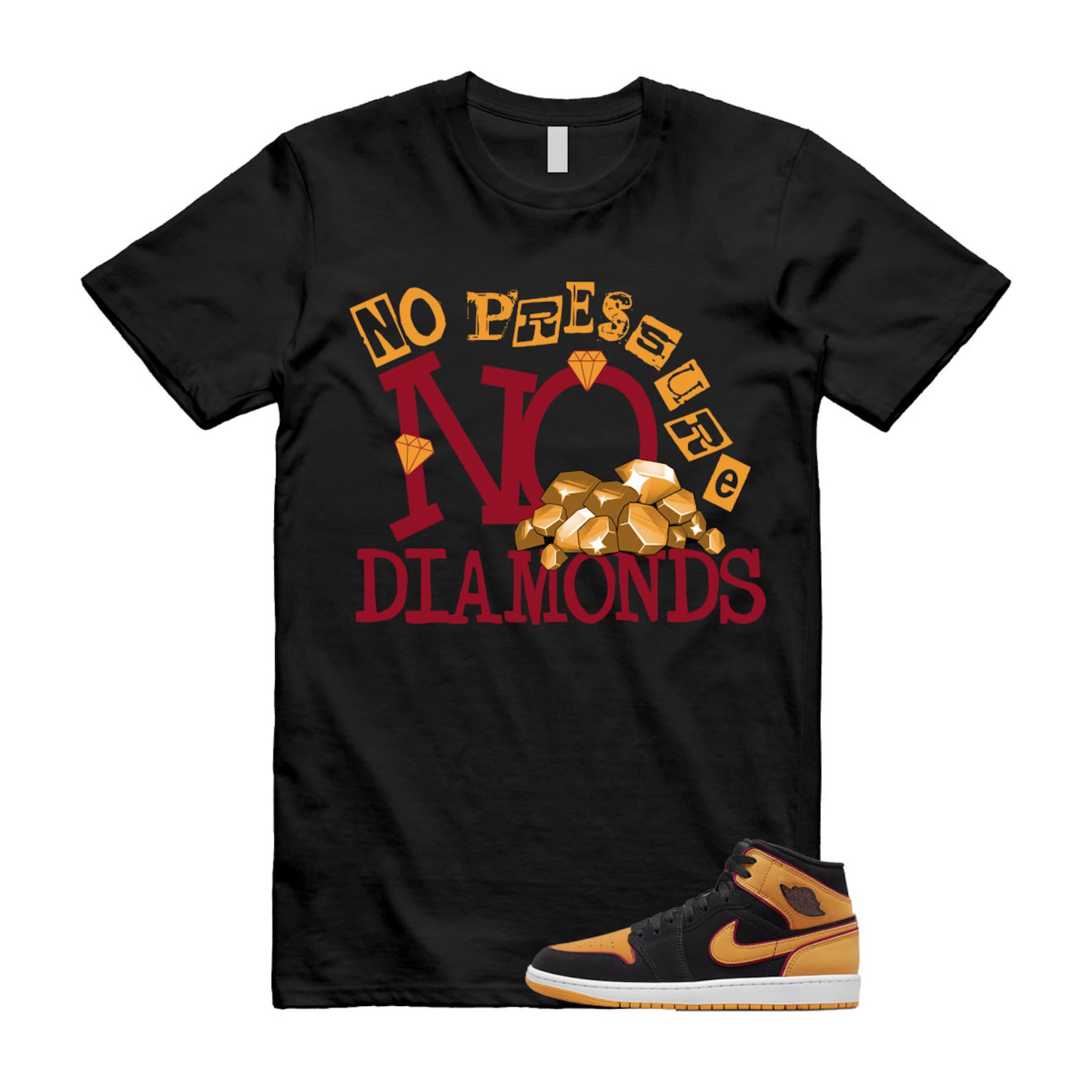Vivid Orange Fat Tongue Black Cardinal Red 1 Mid T Shirt Match DIAMOND T-Shirt, Sneaker Match Tee