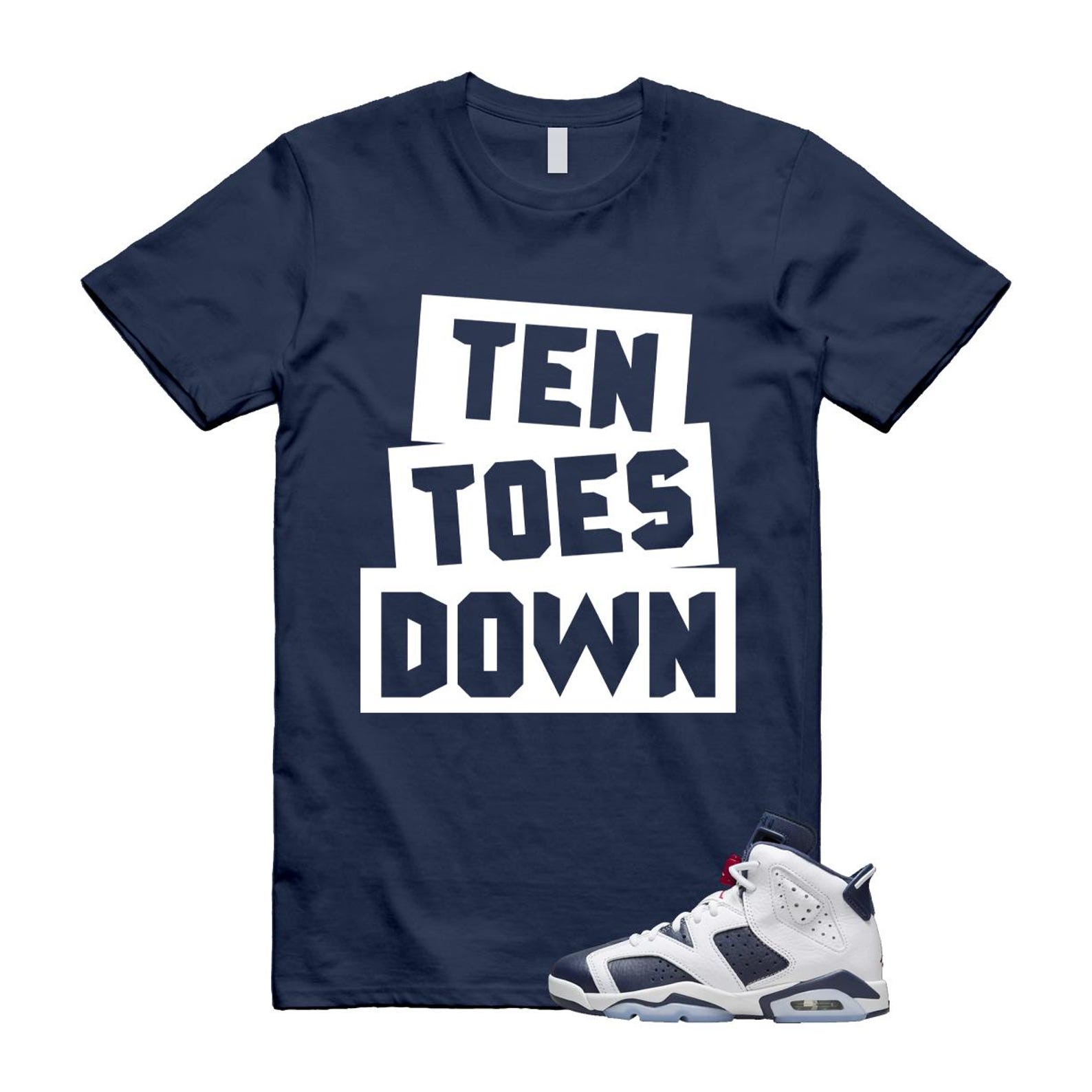 6 Olympic Midnight Navy White Varsity Red Retro T Shirt Match TTD T-Shirt, Sneaker Match Tee