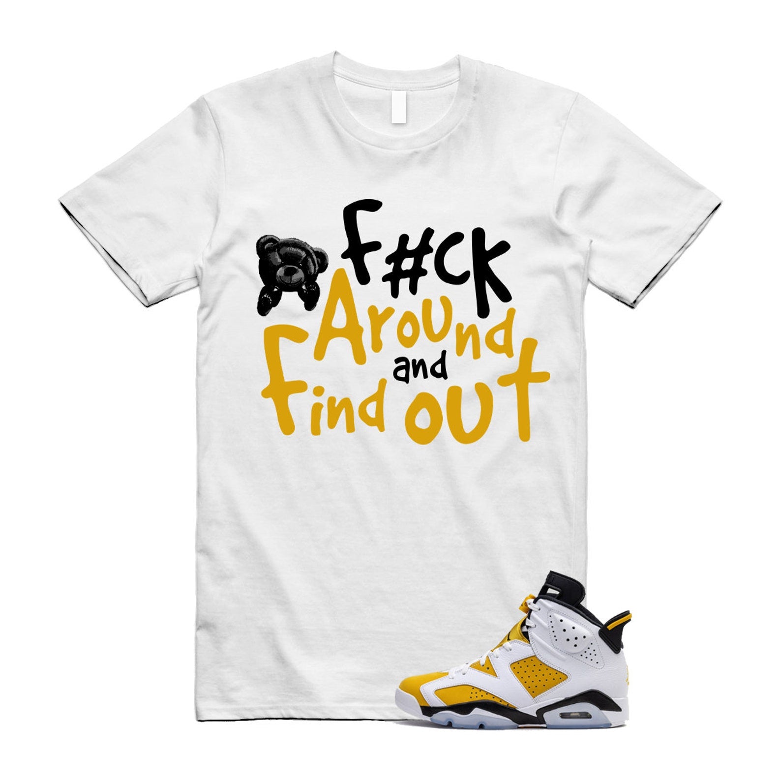 Yellow Ochre 6 Black White T Shirt Match FCK T-Shirt, Sneaker Match Tee