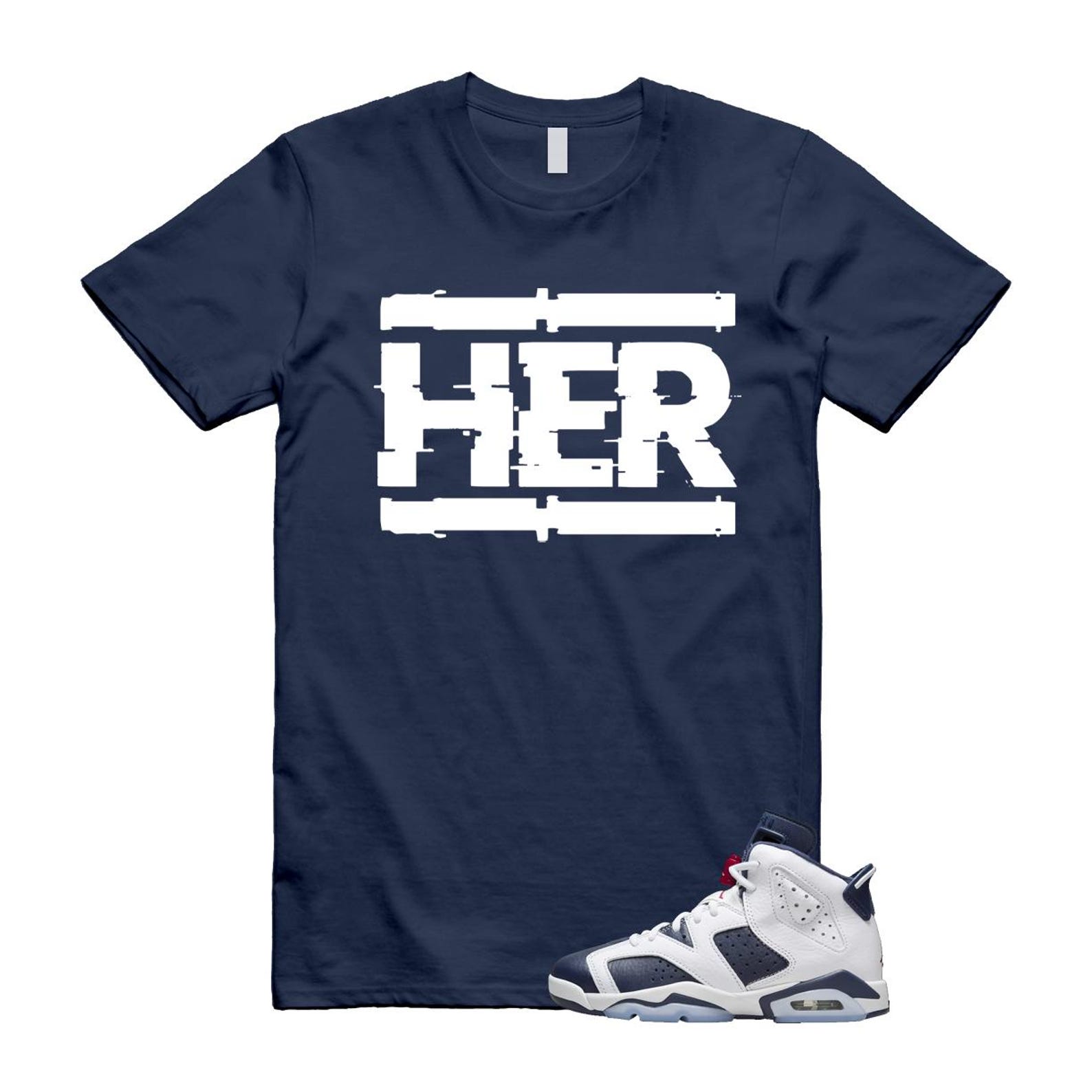 6 Olympic Midnight Navy White Varsity Red Retro T Shirt Match HER T-Shirt, Sneaker Match Tee