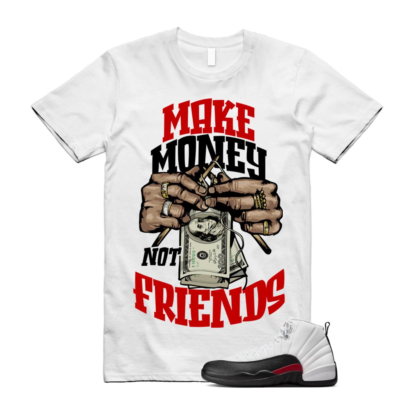 12 Taxi Flip White Gym Red Black T Shirt Match MM T-Shirt, Sneaker Match Tee