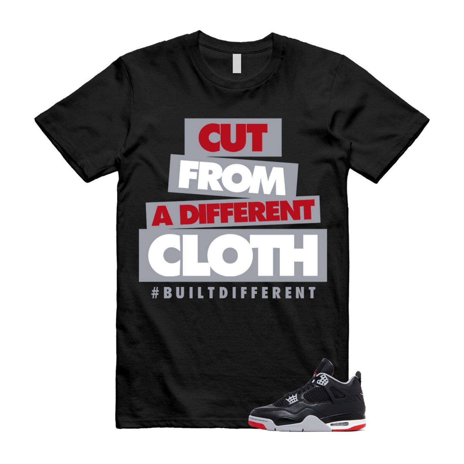 4 Bred Reimagined Black Cement Grey Varsity Red Summit White Retro T Shirt Match CLOTH T-Shirt, Sneaker Match Tee