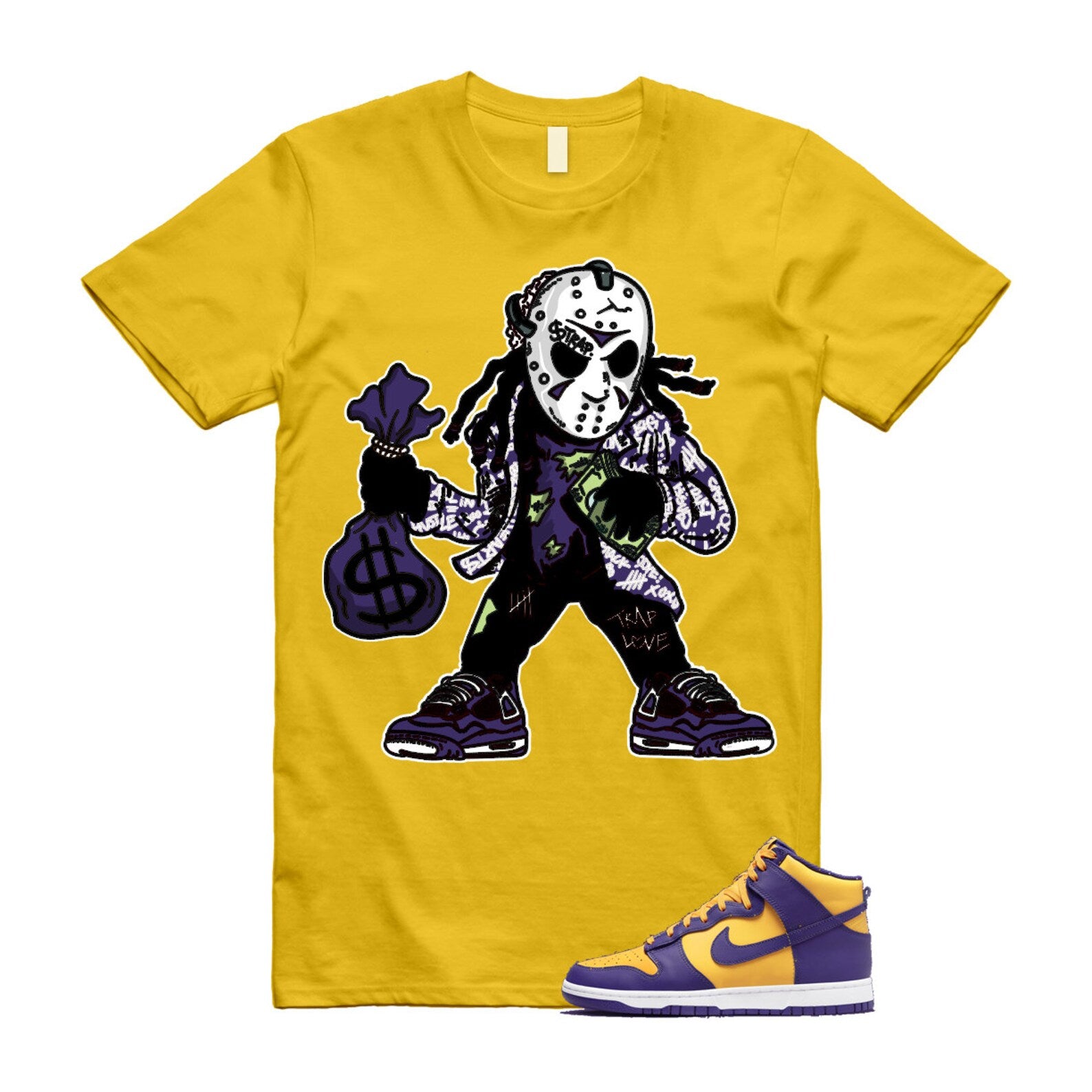 Dunk Lakers University Gold Court Purple High White T Shirt Match JASON T-Shirt, Sneaker Match Tee