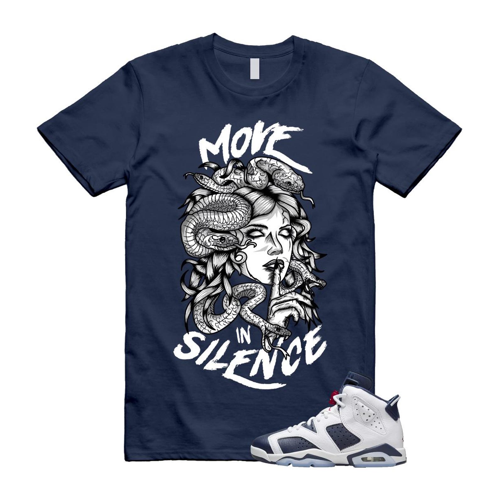 6 Olympic Midnight Navy White Varsity Red Retro T Shirt Match MIS T-Shirt, Sneaker Match Tee
