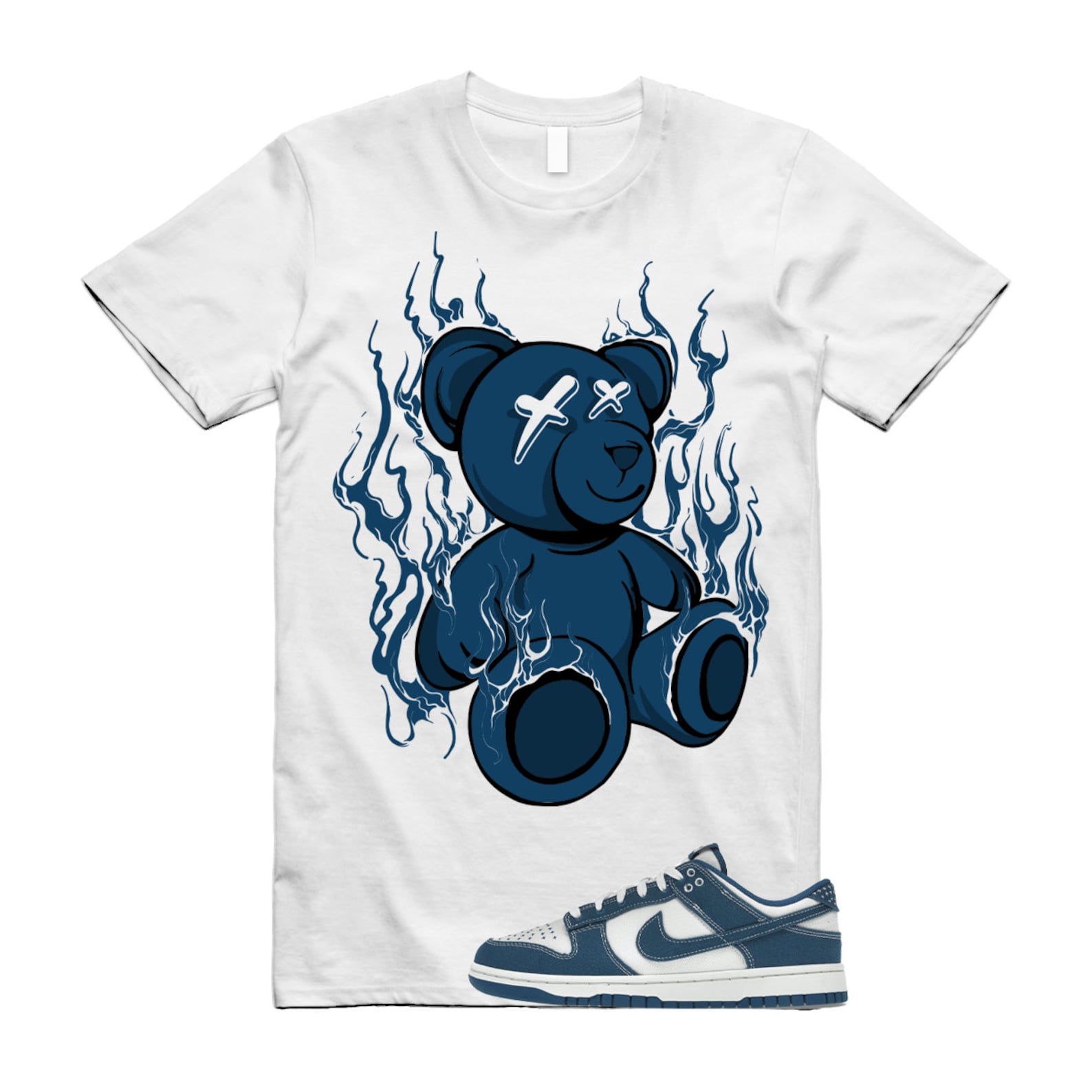 LIT T Shirt to match N Dunk Low Industrial Blue Sashiko Summit White Japan T-Shirt, Sneaker Match Tee