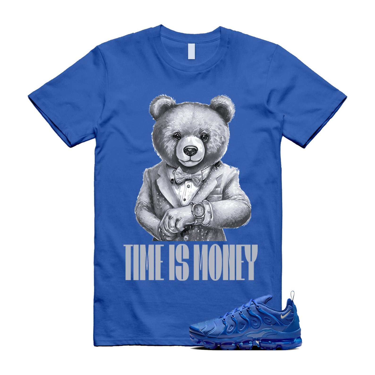 VaporMax Game Royal Blue Air Plus Silver Grey White T Shirt Match TIM T-Shirt, Sneaker Match Tee