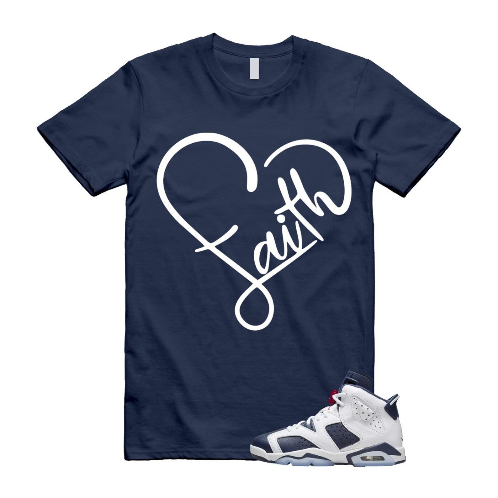 6 Olympic Midnight Navy White Varsity Red Retro T Shirt Match FAITH T-Shirt, Sneaker Match Tee