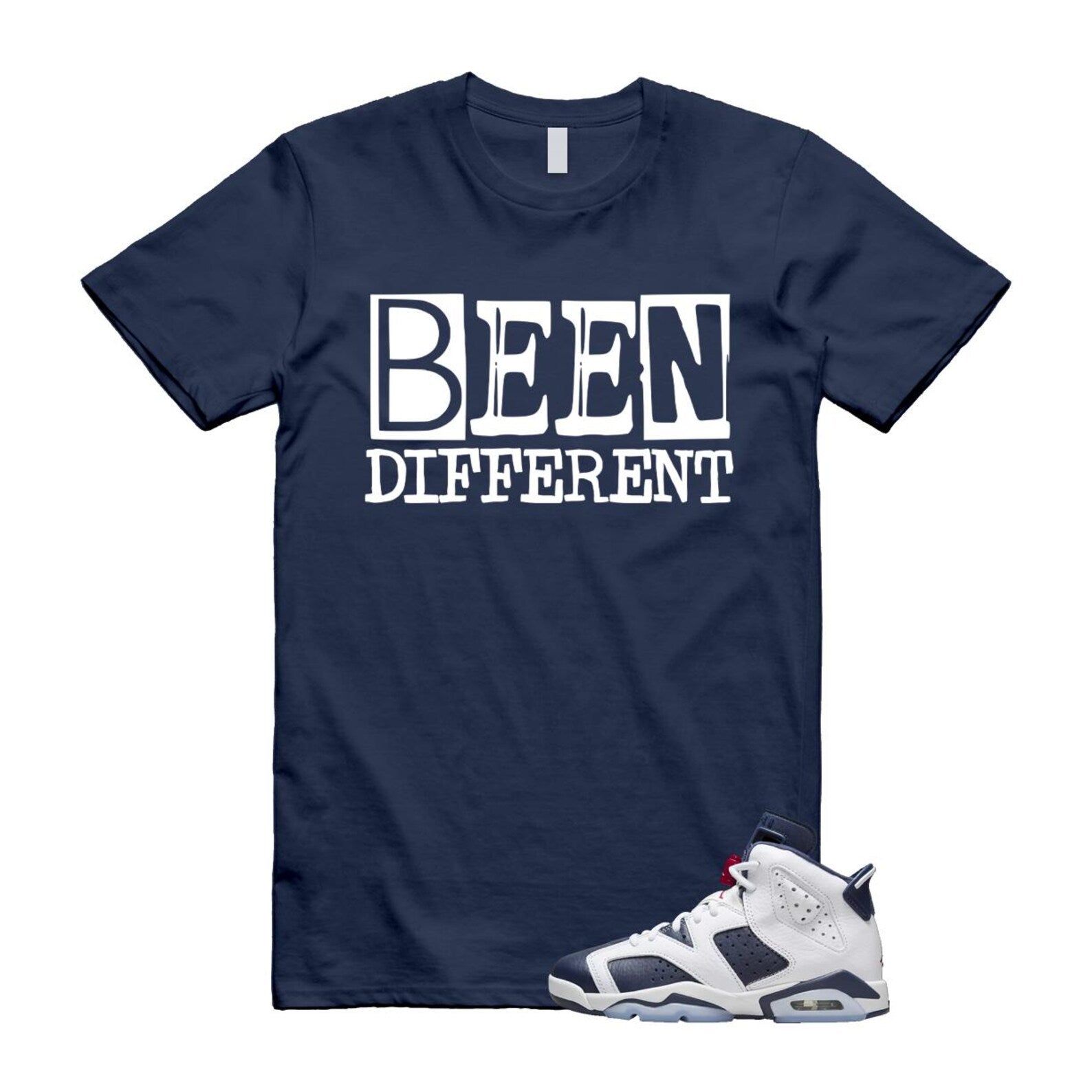 6 Olympic Midnight Navy White Varsity Red Retro T Shirt Match BEEN T-Shirt, Sneaker Match Tee
