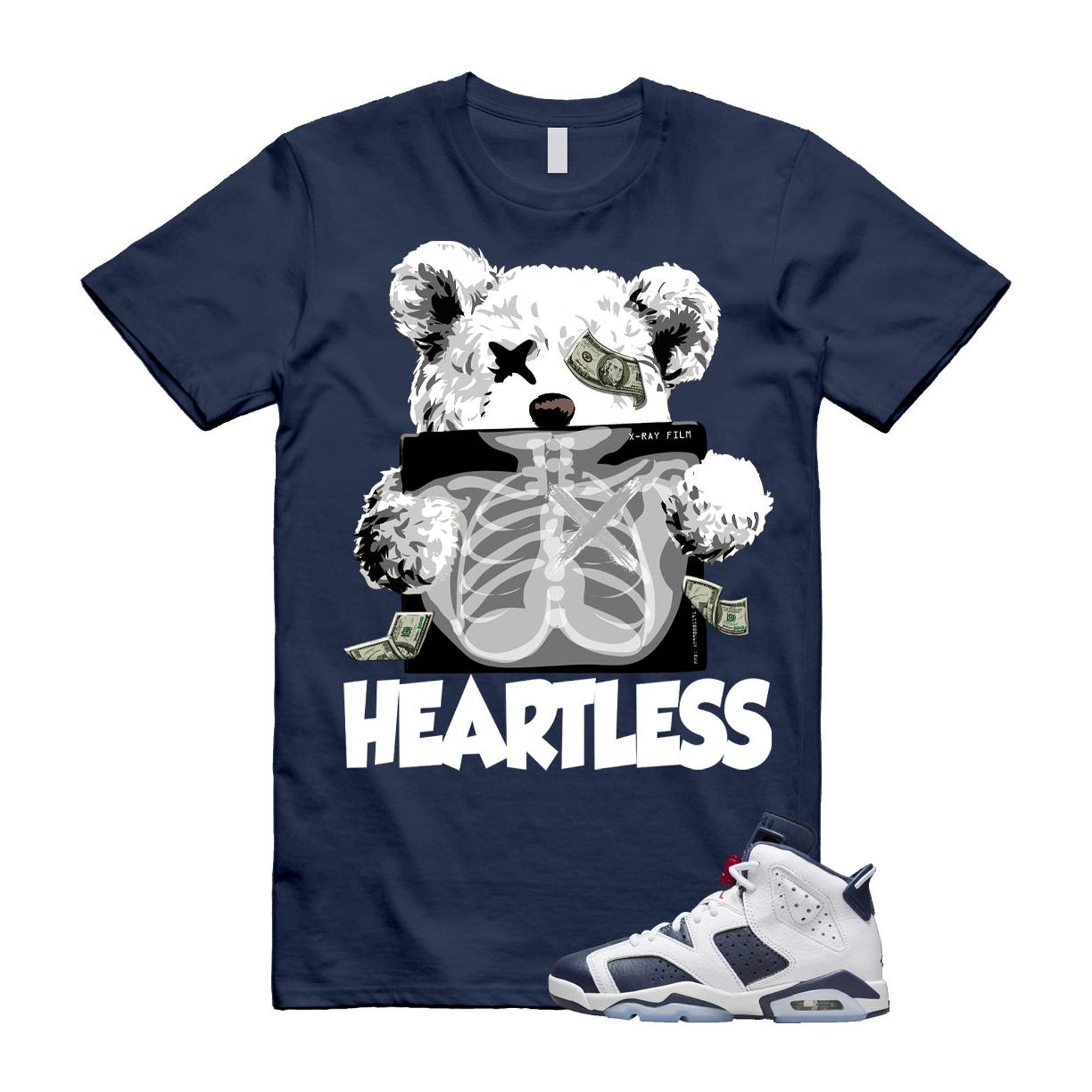 6 Olympic Midnight Navy White Varsity Red Retro T Shirt Match HEART T-Shirt, Sneaker Match Tee