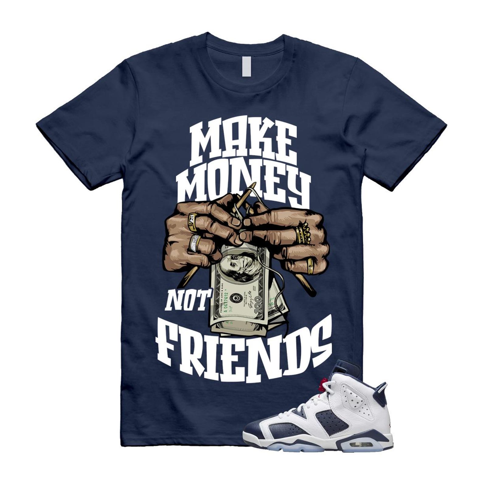 6 Olympic Midnight Navy White Varsity Red Retro T Shirt Match MM T-Shirt, Sneaker Match Tee