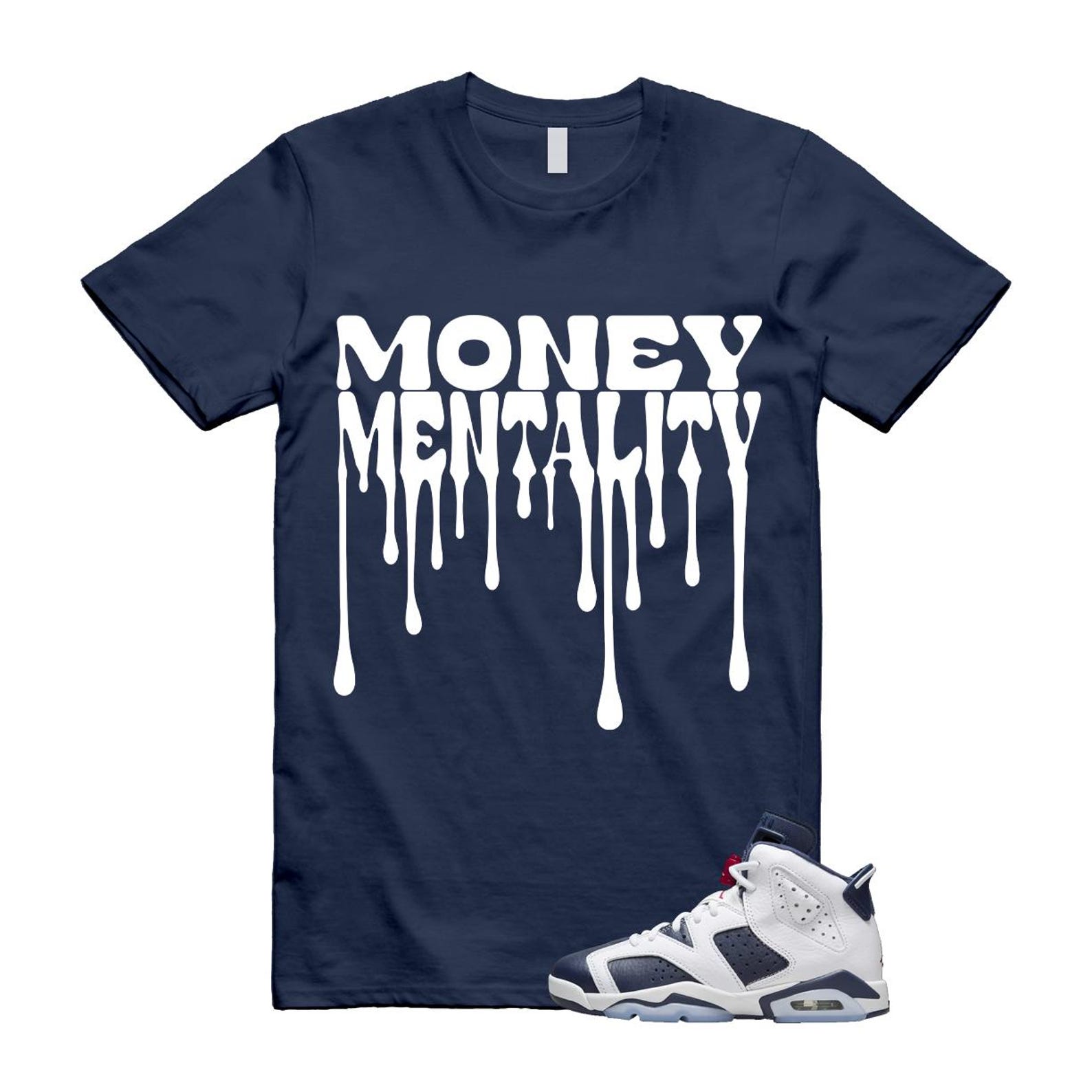 6 Olympic Midnight Navy White Varsity Red Retro T Shirt Match MENTALITY T-Shirt, Sneaker Match Tee