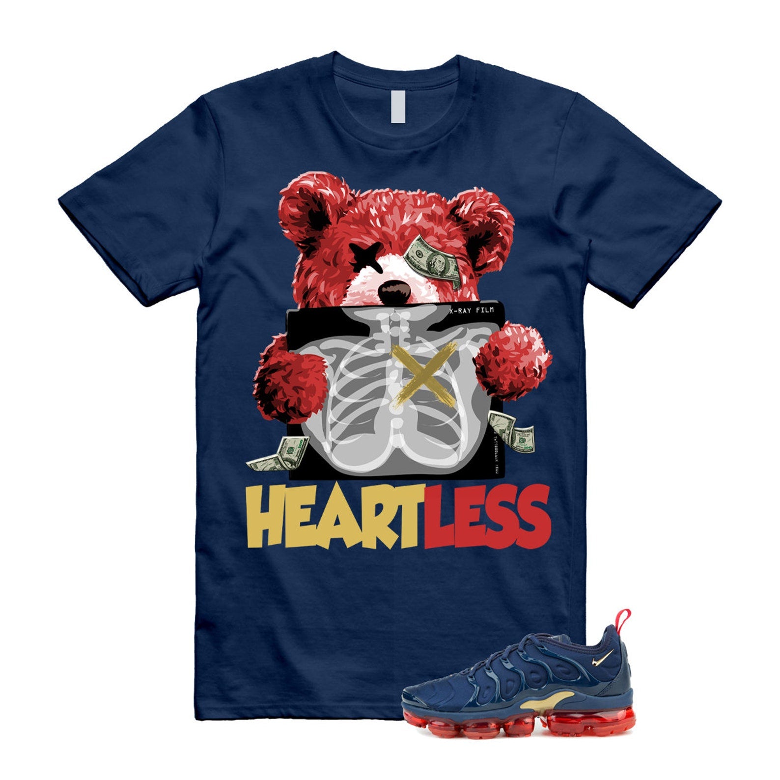 VaporMax Olympic Air Plus Midnight Navy Gold Black T Shirt Match HEART T-Shirt, Sneaker Match Tee