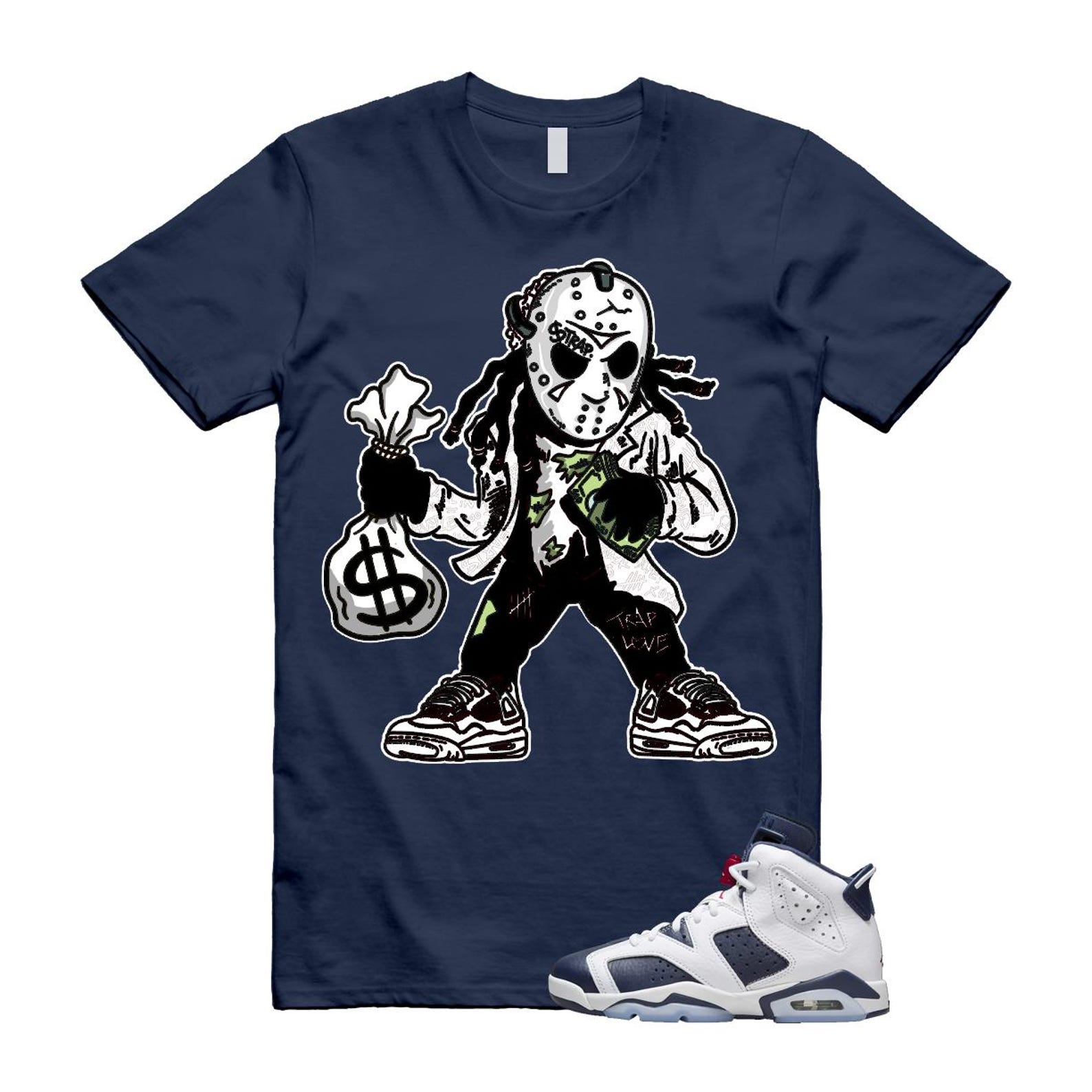 6 Olympic Midnight Navy White Varsity Red Retro T Shirt Match JASON T-Shirt, Sneaker Match Tee