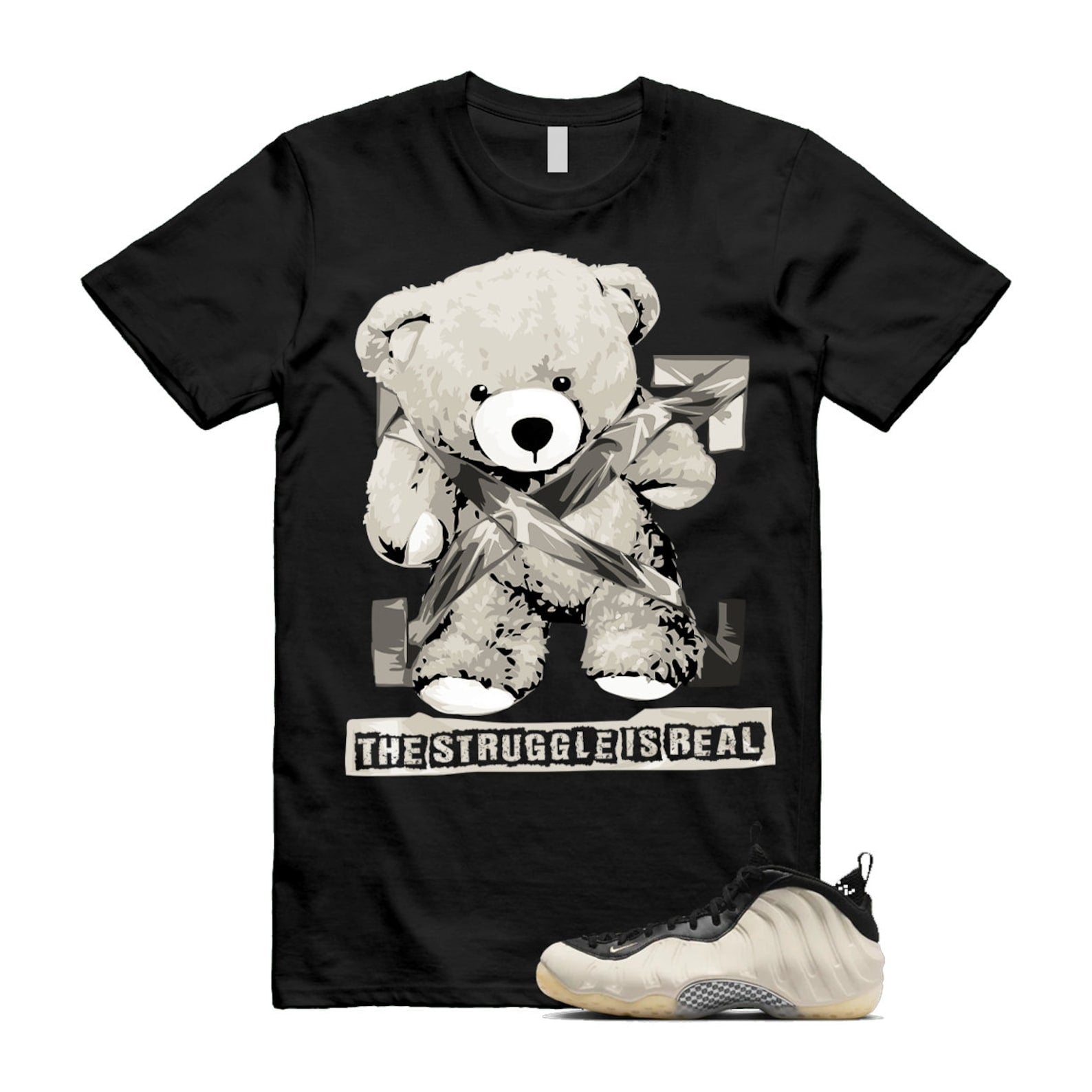 Foamposite Orewood Air One Light Brown Black Team Gold Chrome T Shirt Match STRUG T-Shirt, Sneaker Match Tee