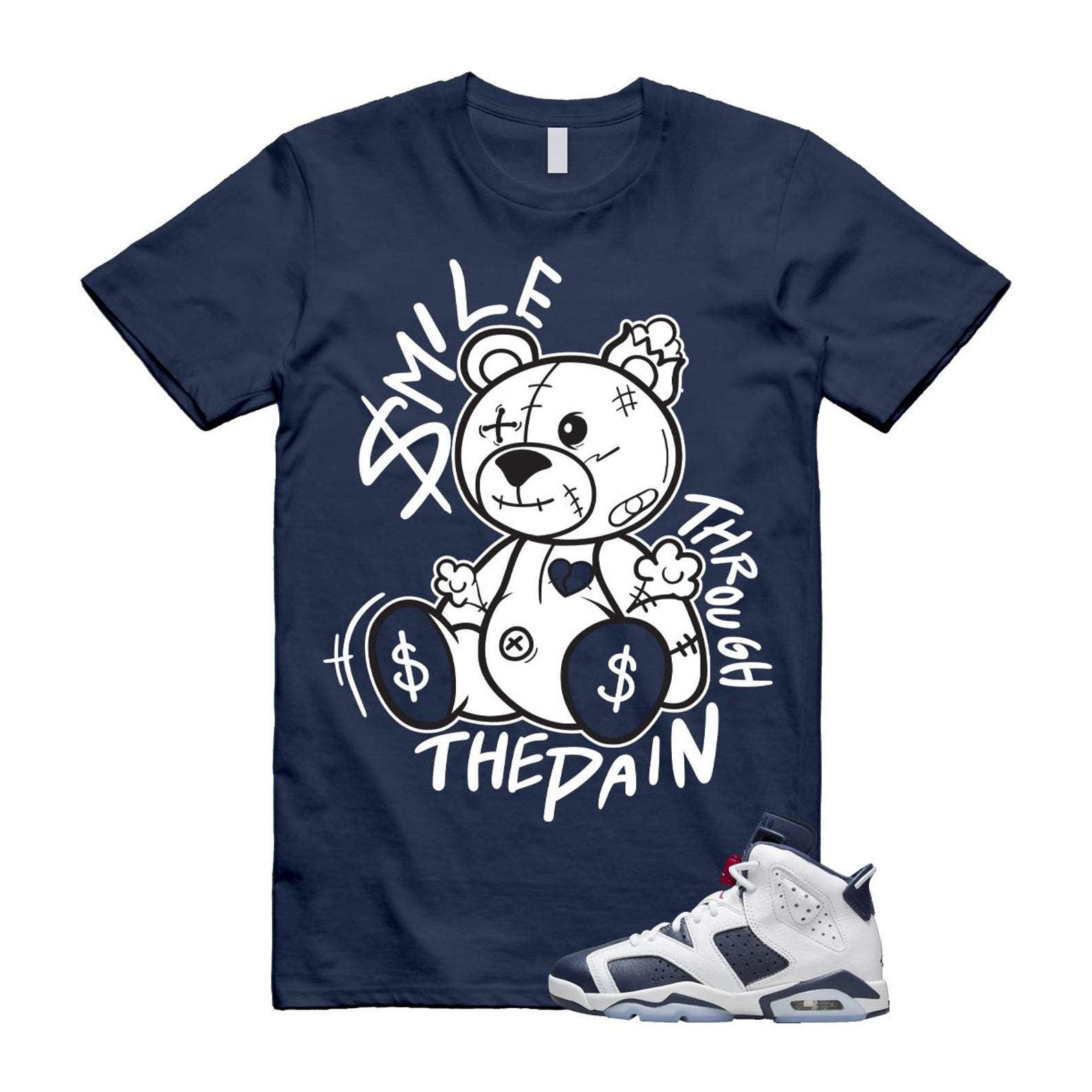 6 Olympic Midnight Navy White Varsity Red Retro T Shirt Match Smile Through The Pain T-Shirt, Sneaker Match Tee