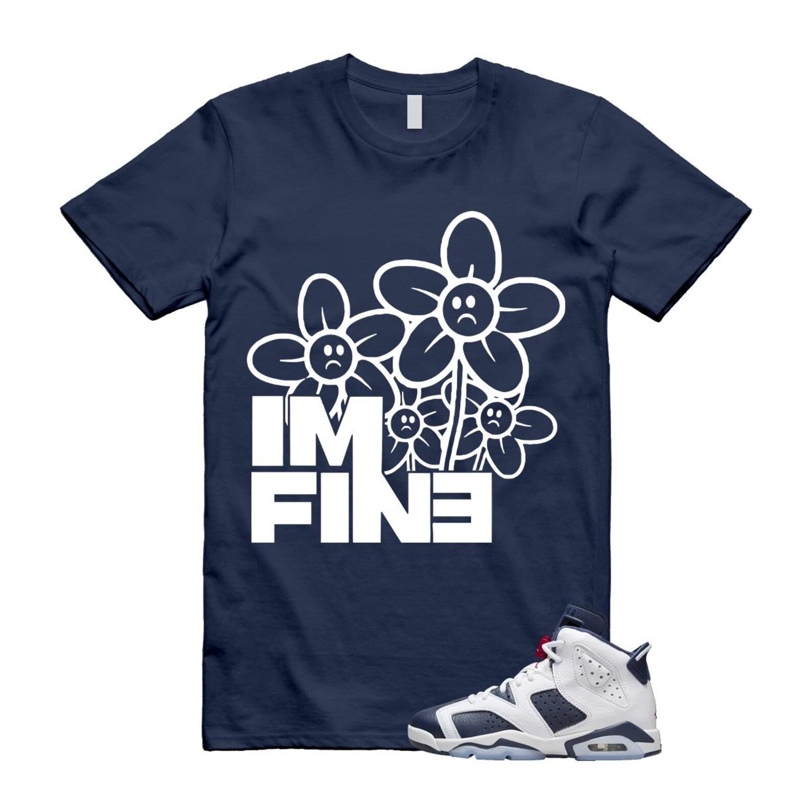 6 Olympic Midnight Navy White Varsity Red Retro T Shirt Match FINE T-Shirt, Sneaker Match Tee