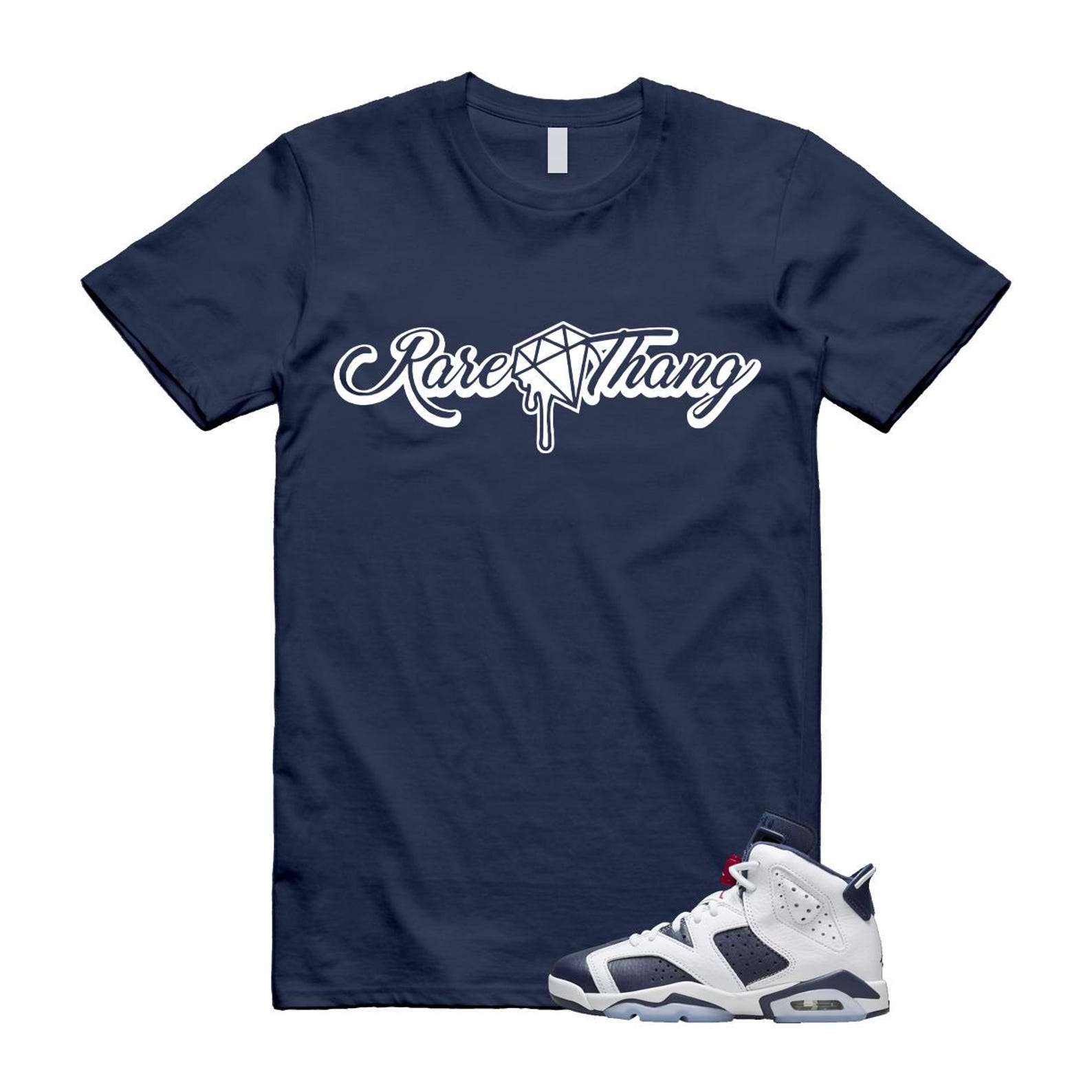 6 Olympic Midnight Navy White Varsity Red Retro T Shirt Match RARE T-Shirt, Sneaker Match Tee